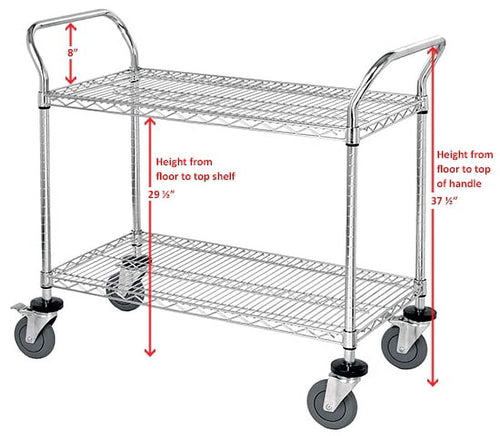18" Deep x 36" Wide x 39" High 2 Tier Medium Duty Chrome Wire Utility Cart