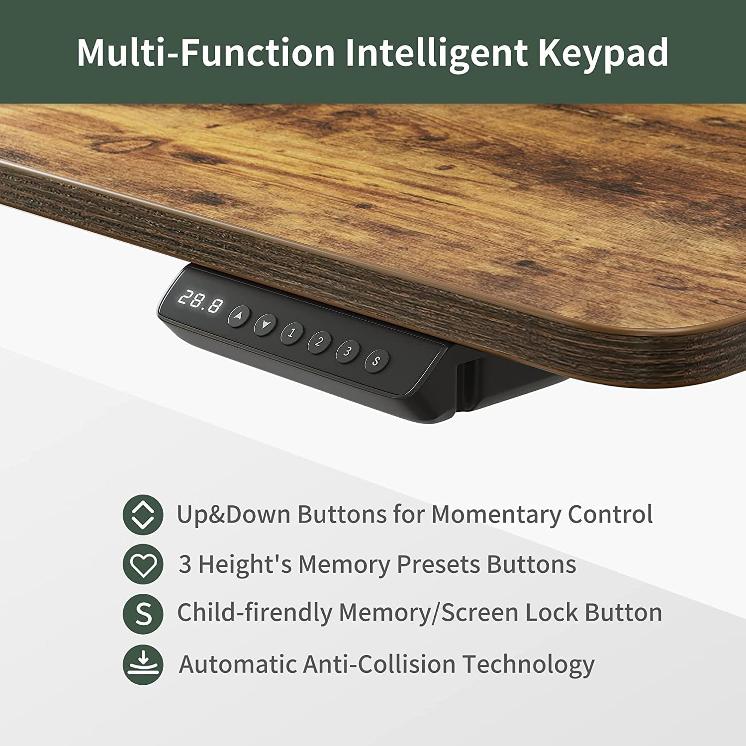 DESINO Electric Standing Desk with Drawers, 55"x26" Standing Desk Adjustable Height, Lifting Range 28~46" Stand Up Desk ,Sit Stand Home Office Desk with Monitor Shelf, Rustic Brown