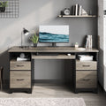 Bestier 59” Computer Desk with 4 Drawers, Office Executive Desk with File Drawer, Keyboard Tray for Home Office, Gray