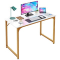 Computer Desk, 40'' Study Writing Table for Small Space, Save Space Office Desk with Metal Legs, Modern Steel Frame Wood PC Workstation for Home Office, Gold