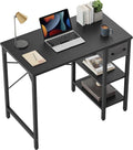 DESINO 35 Inch Computer Desk, Small Home Office Desk with Fabric Drawers & Storage Shelves, Writing Study Desk, Black
