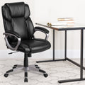 Emma + Oliver Mid-Back Black LeatherSoft Executive Swivel Office Chair with Padded Arms