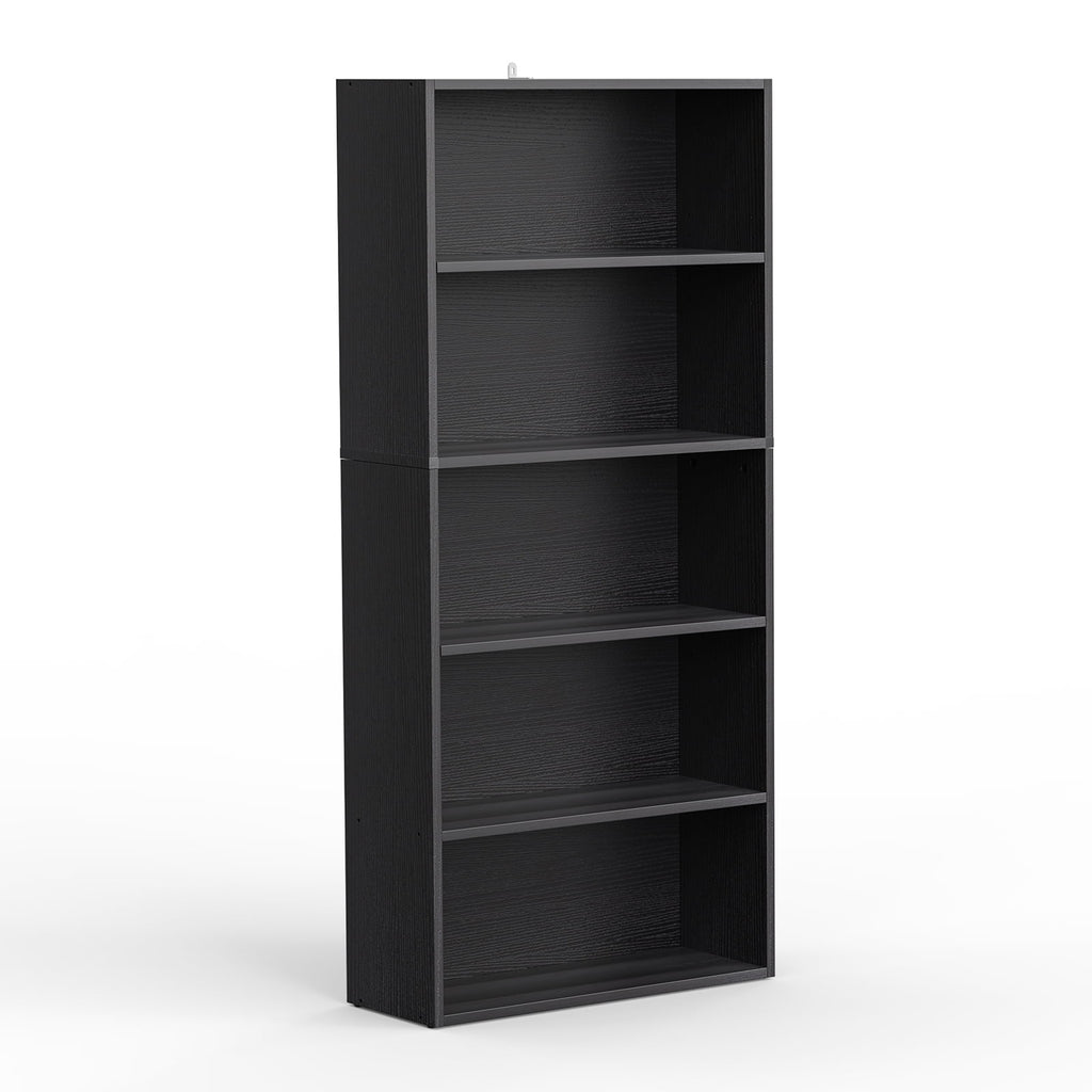 GIANNA 5-Shelf Bookcase, Floor Standing Storage Shelves, Black