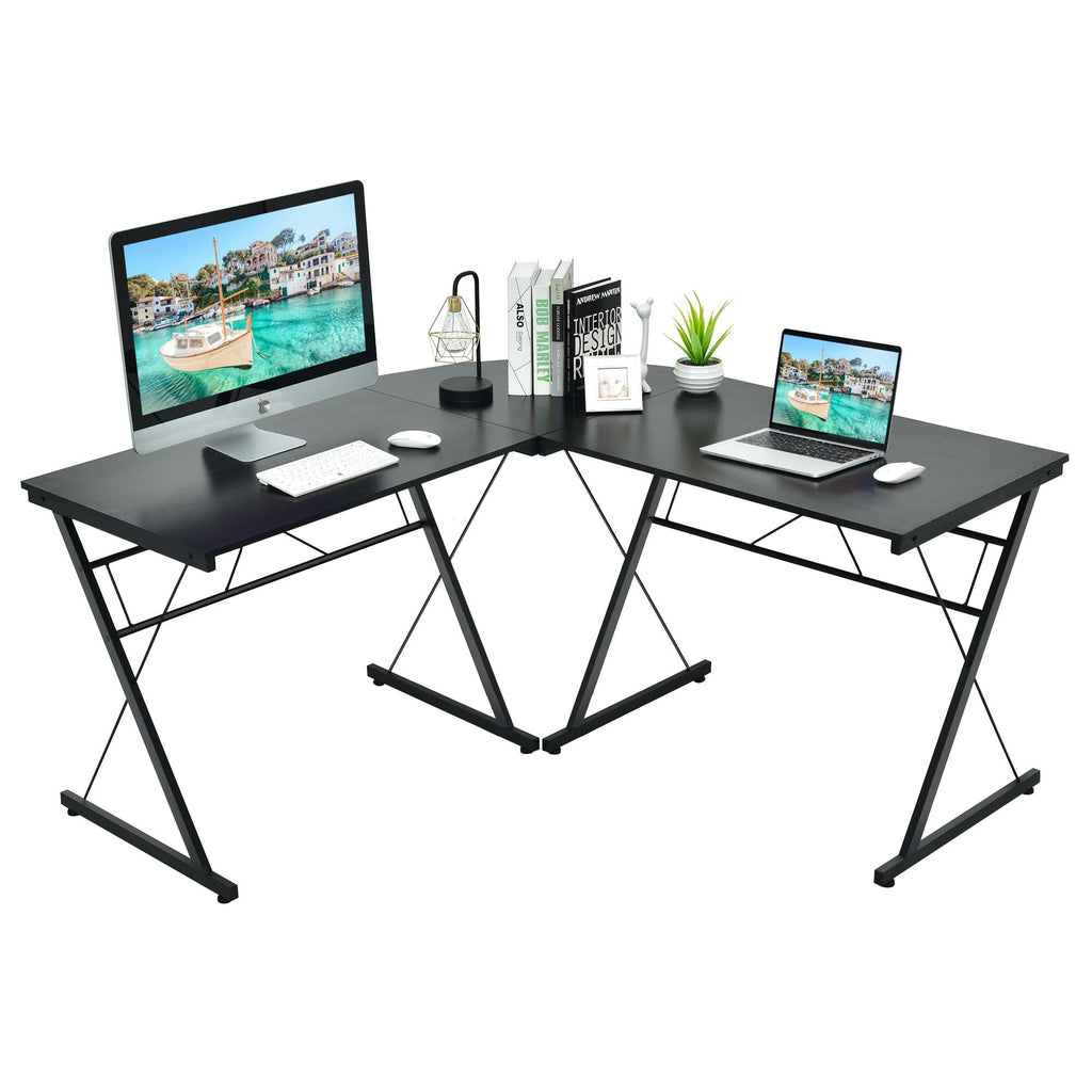 Giantex L-Shaped Computer Desk, Writing Desk Workstation w/Round Edge, Modern PC Laptop Computer Table for Home Office, Black