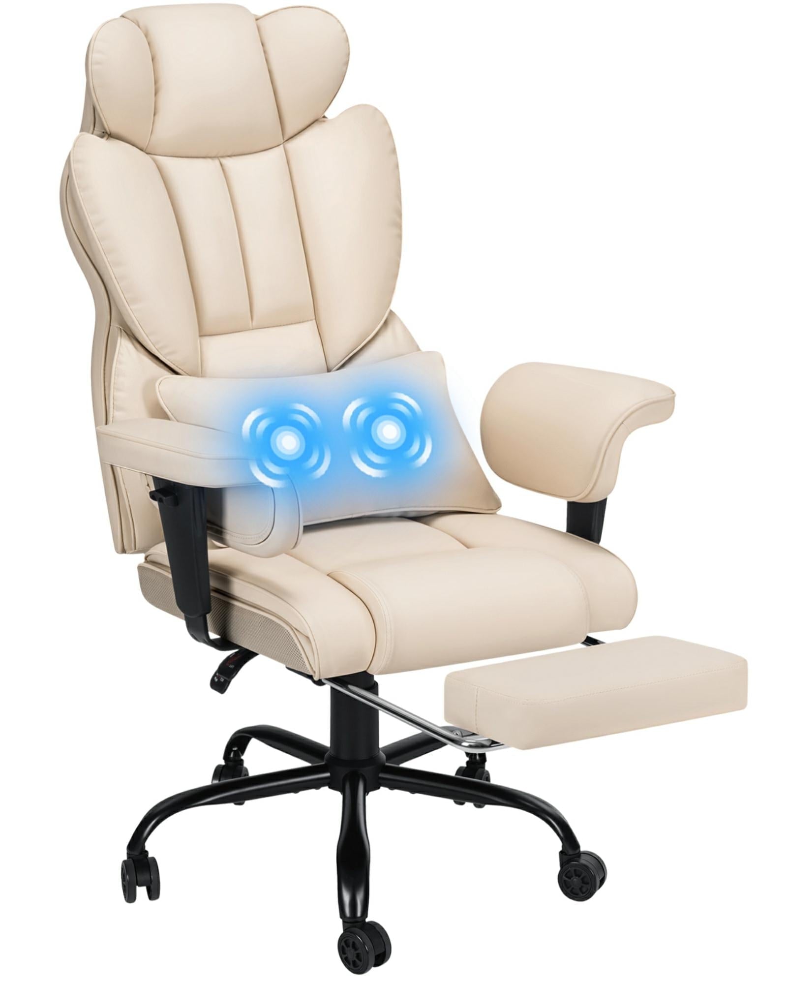 Hoffree Big and Tall Fabric Office Chair 450lbs, Executive Desk Chair with Massage Ergonomic  Computer Chair with Footrest Reclining Desk Office Chair with Lumbar Support for Home Office