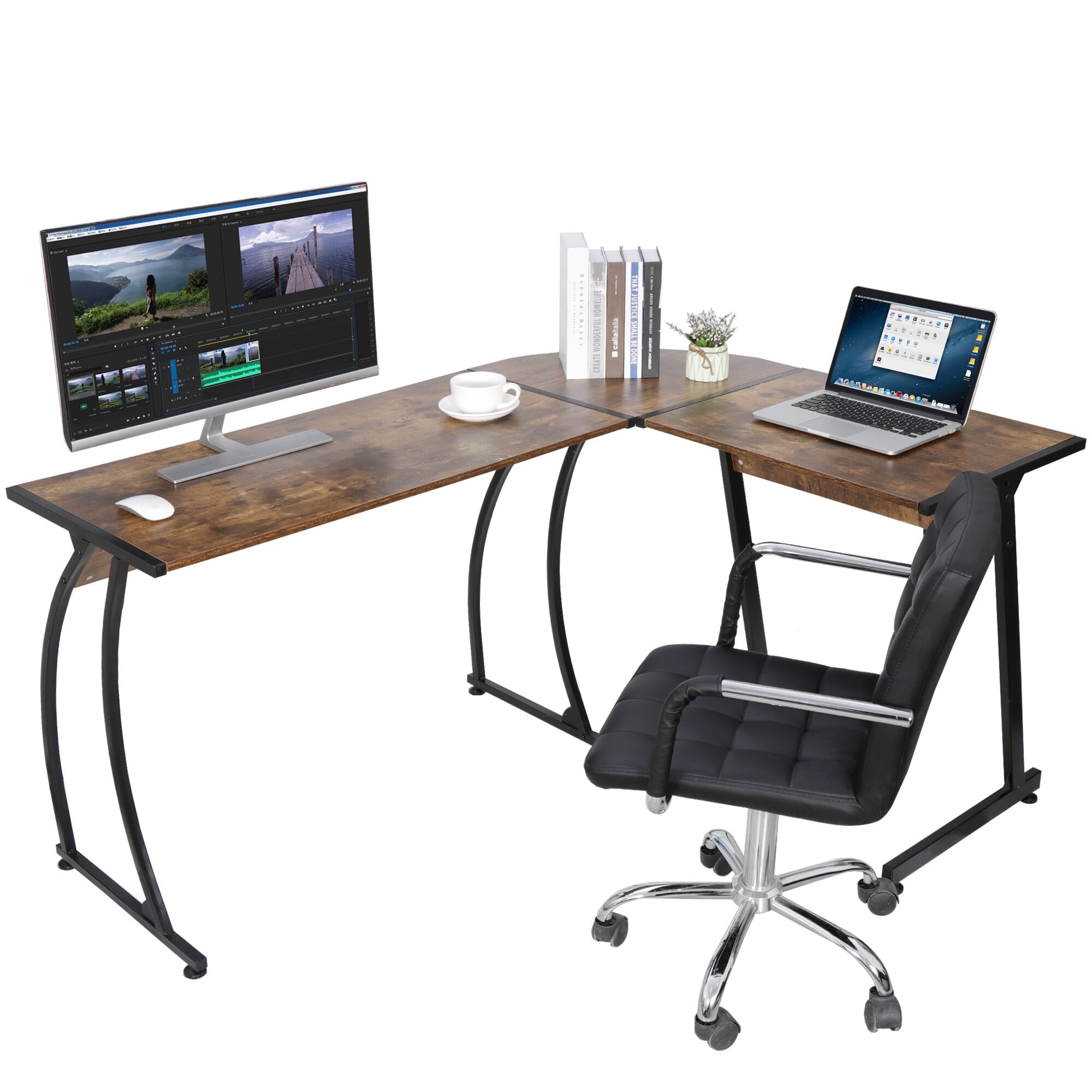HomGarden 58” L-Shaped Computer Desk MDF Reversible Corner Desk Gaming Writing Workstation, Black