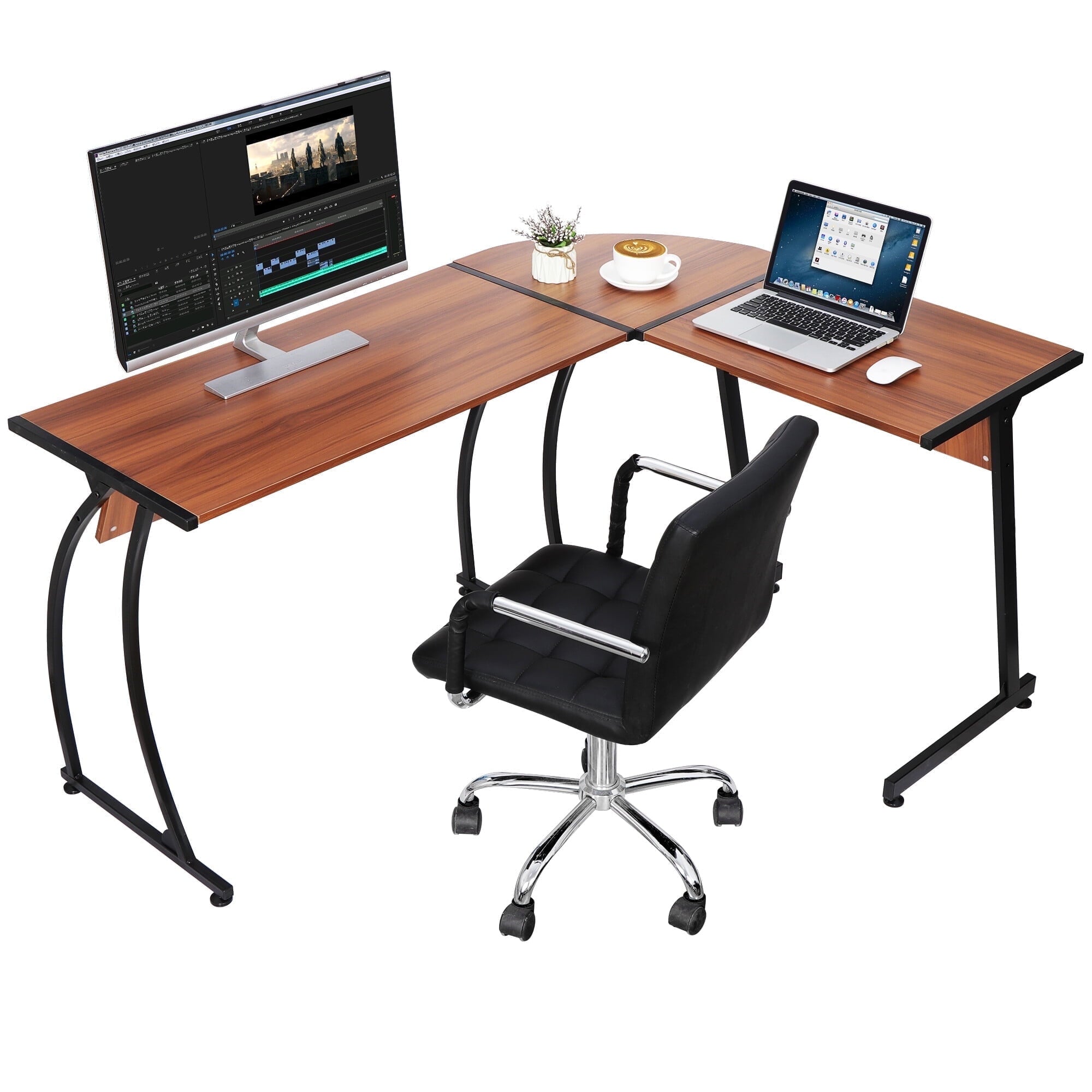 HomGarden 58” L-Shaped Computer Desk MDF Reversible Corner Desk Gaming Writing Workstation, Black