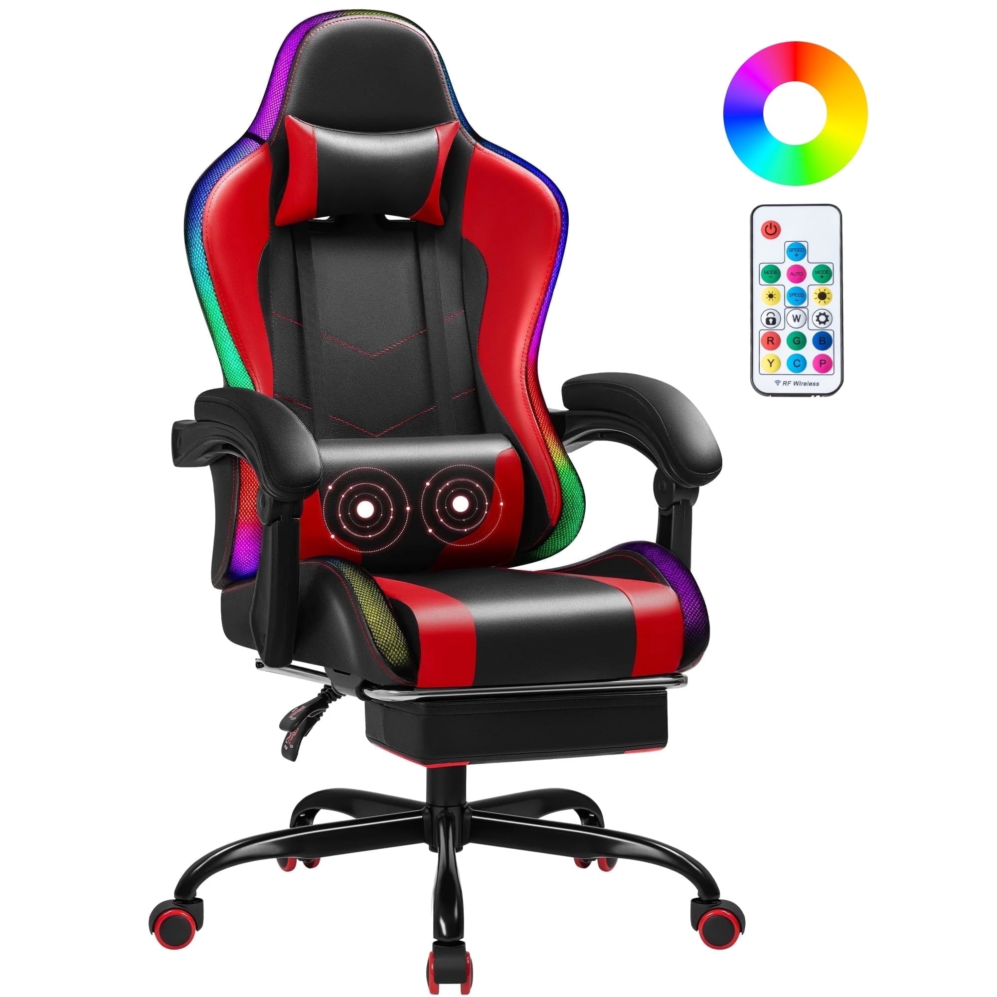 Homall RGB Gaming Chair with Massage and LED Lights Ergonomic Computer Chair with Footrest & Adjustable Lumbar Support, White