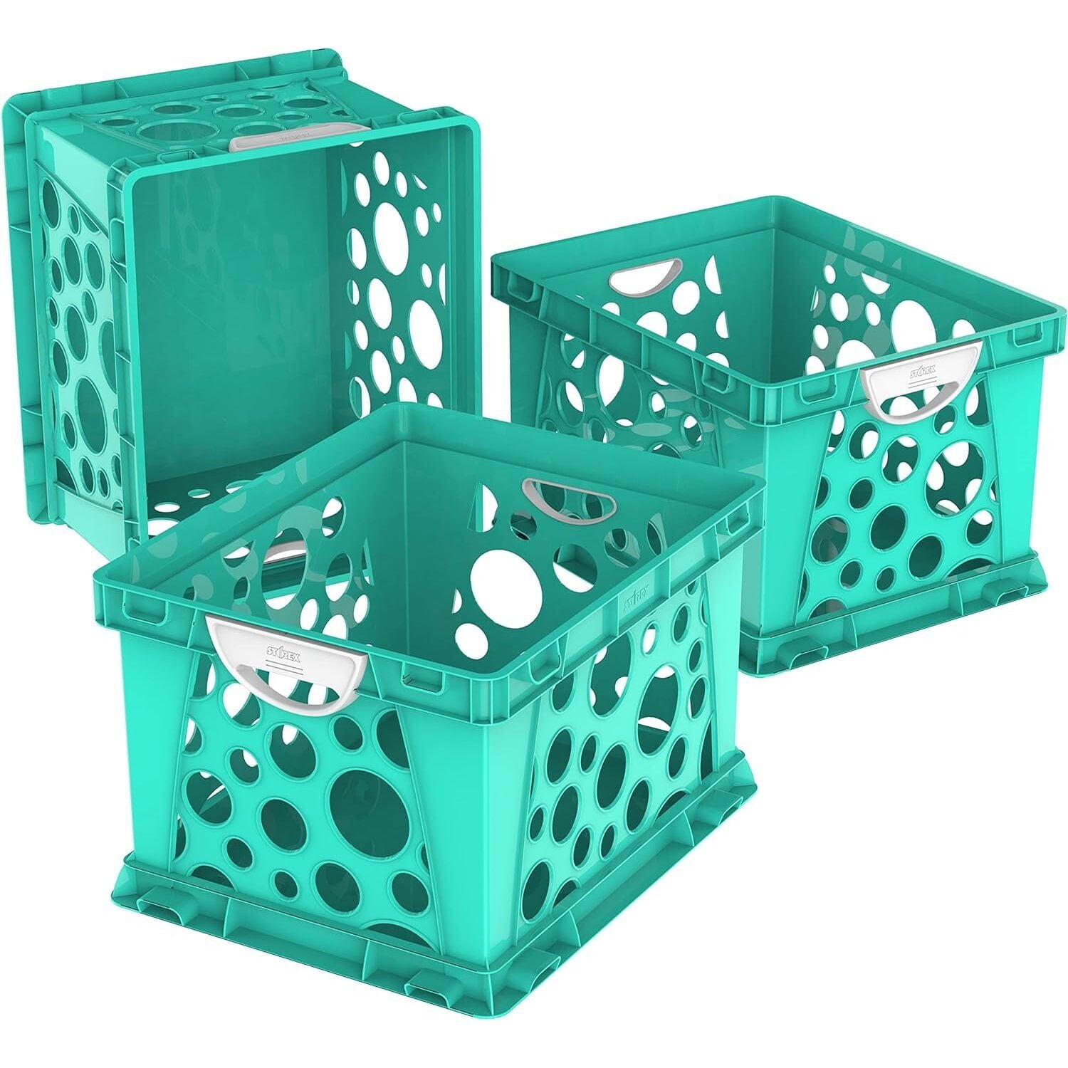 Homestock Premium File Crate With Molded Handles, Letter And Legal Document And Folder Storage, 3-Pack , Made Of Plastic - 17.25"L X 14.25"W X 10.5"H-Color:Black/White