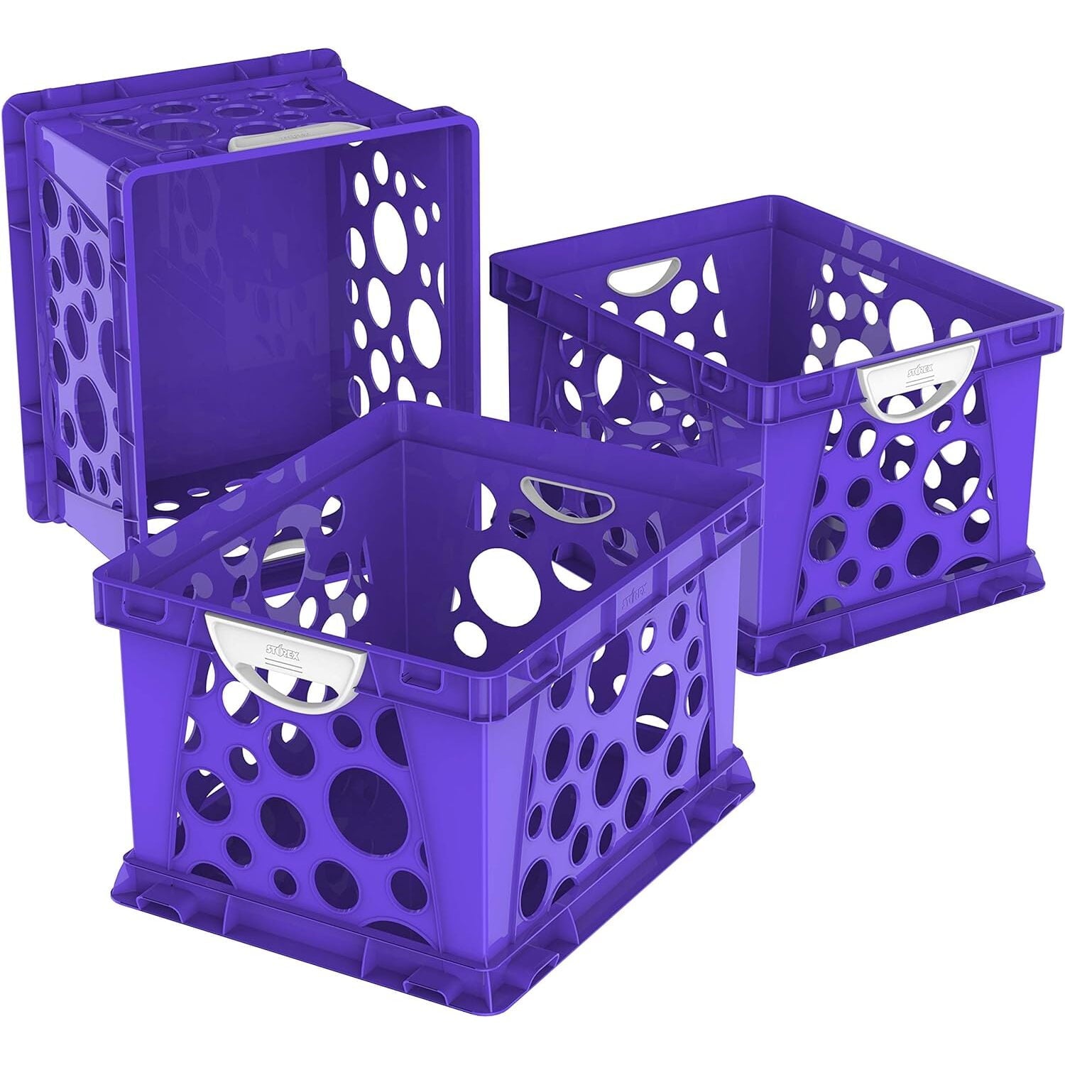 Homestock Premium File Crate With Molded Handles, Letter And Legal Document And Folder Storage, 3-Pack , Made Of Plastic - 17.25"L X 14.25"W X 10.5"H-Color:Black/White