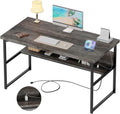 Homieasy Computer Desk with Power Outlets, Executive Desk with Extra Thick Tabletop, Computer Office Desk Workstation with Bookshelf, Modern Simple Study Writing Table for Home Office, Black Oak