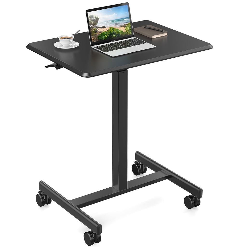 JONPONY Compact Mobile Rolling Standing Desk & Laptop Computer Cart for Home Use，Brwon