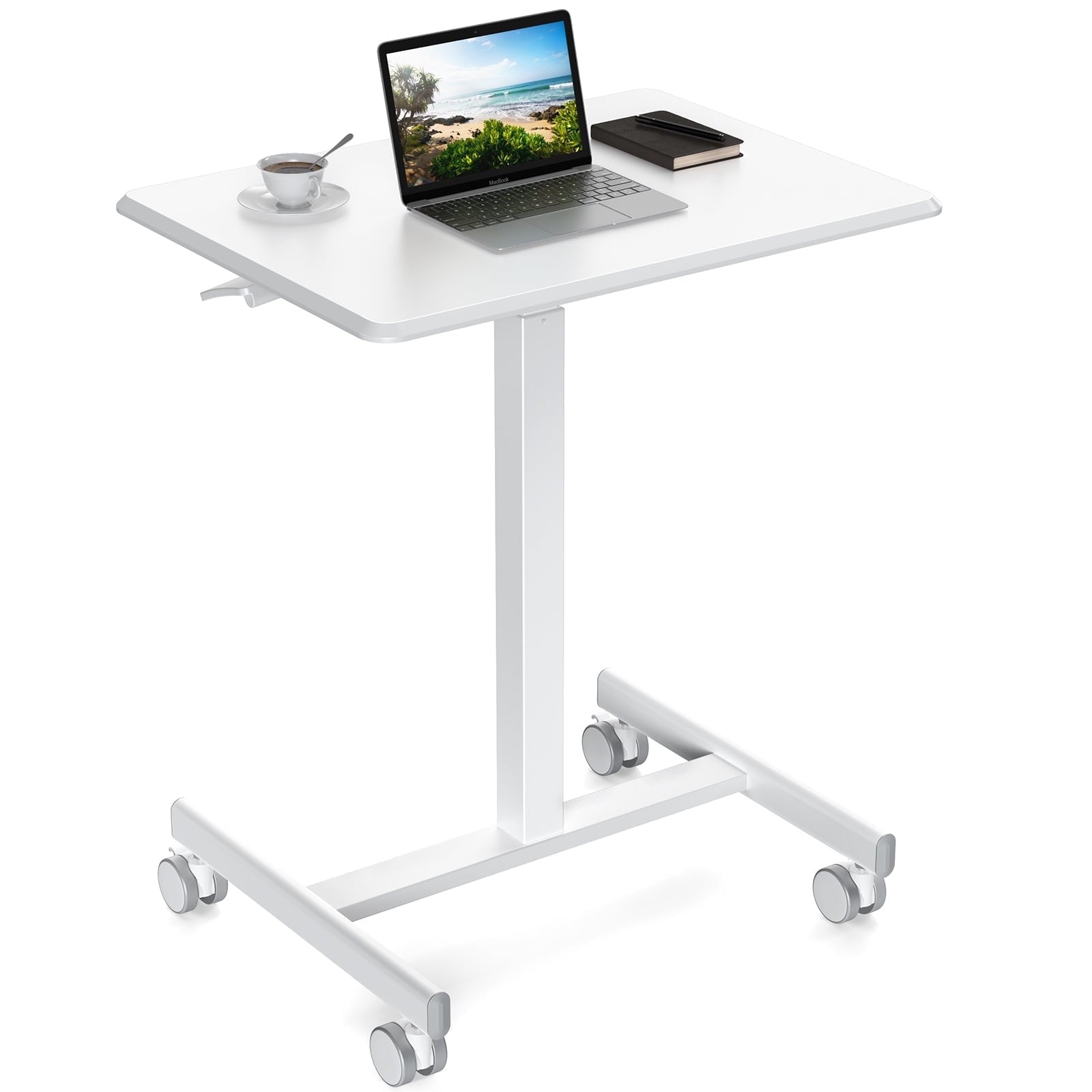 JONPONY Compact Mobile Rolling Standing Desk & Laptop Computer Cart for Home Use，Brwon