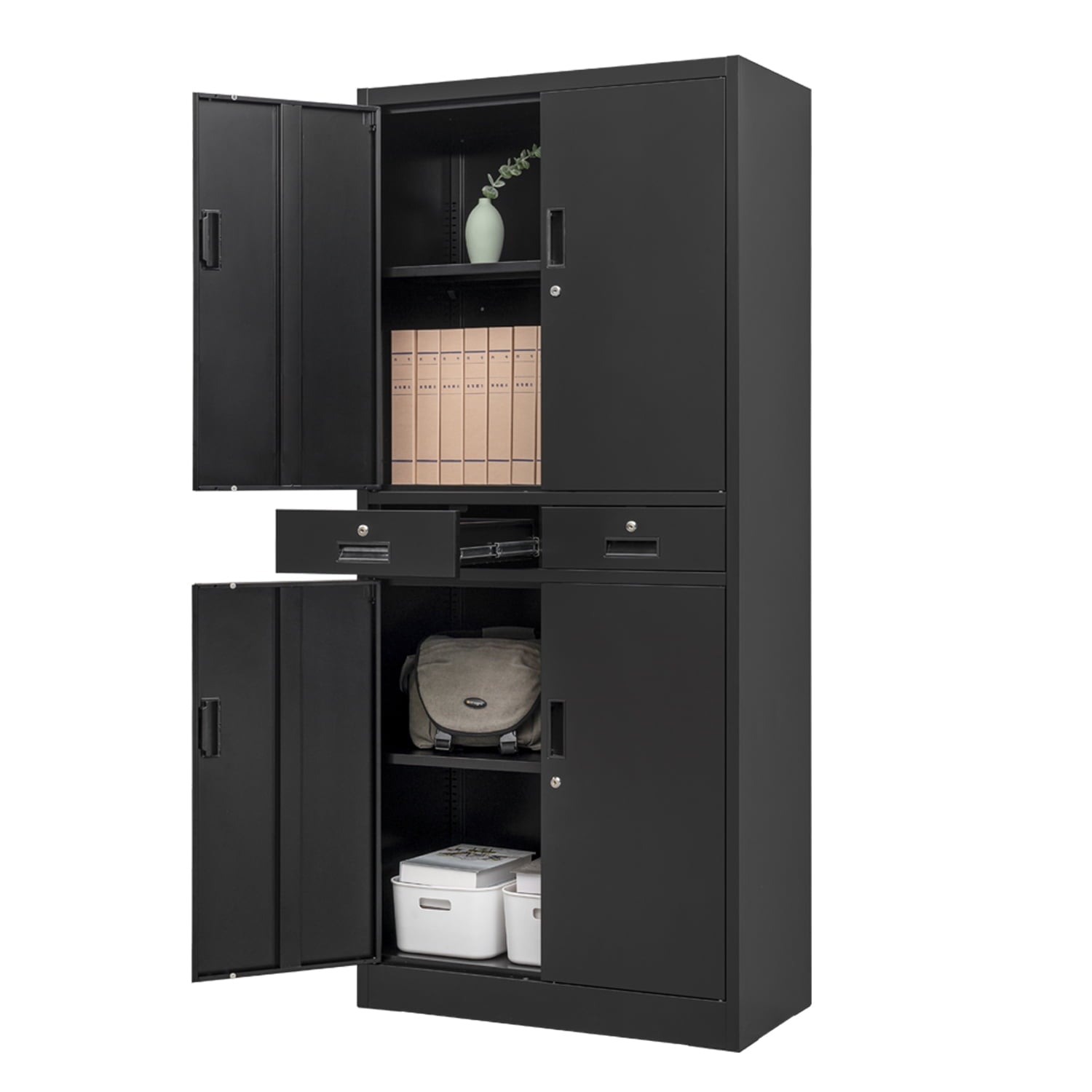 Metal File Storage Cabinet, with 2 Lockable Drawers, 71 "H Lockable Steel Filing Cabinet with Adjustable Shelf, Suitable for Offices, Garages, Warehouses, School, Homes and Kitchens