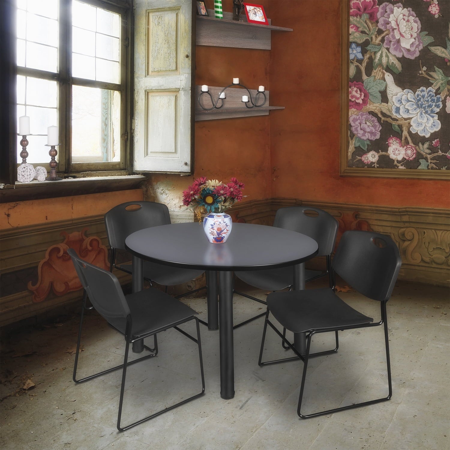 Regency Kee 48" Round Breakroom Table,Cherry/ Bl TB48RNDCHBPBK44BE