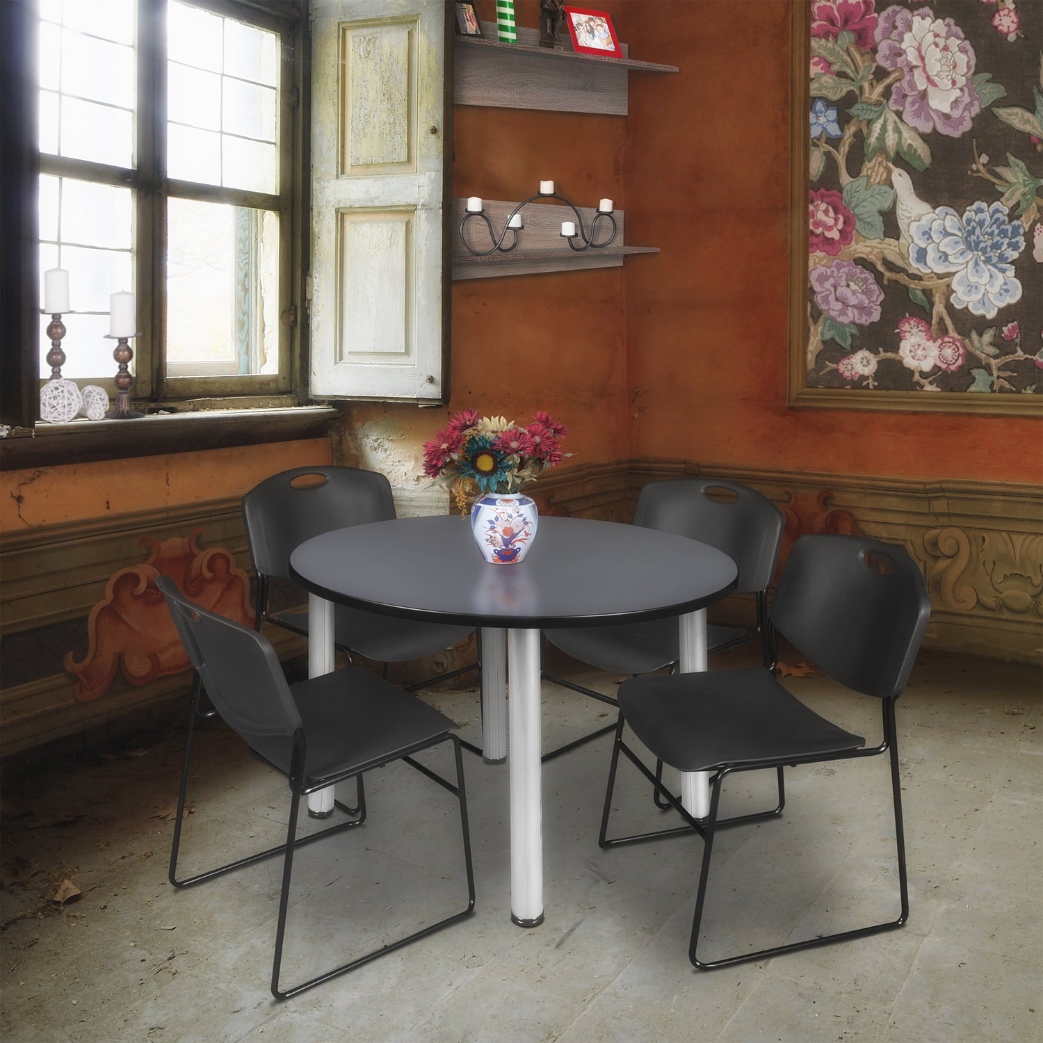 Regency Kee 48" Round Breakroom Table,Cherry/ Bl TB48RNDCHBPBK44BE