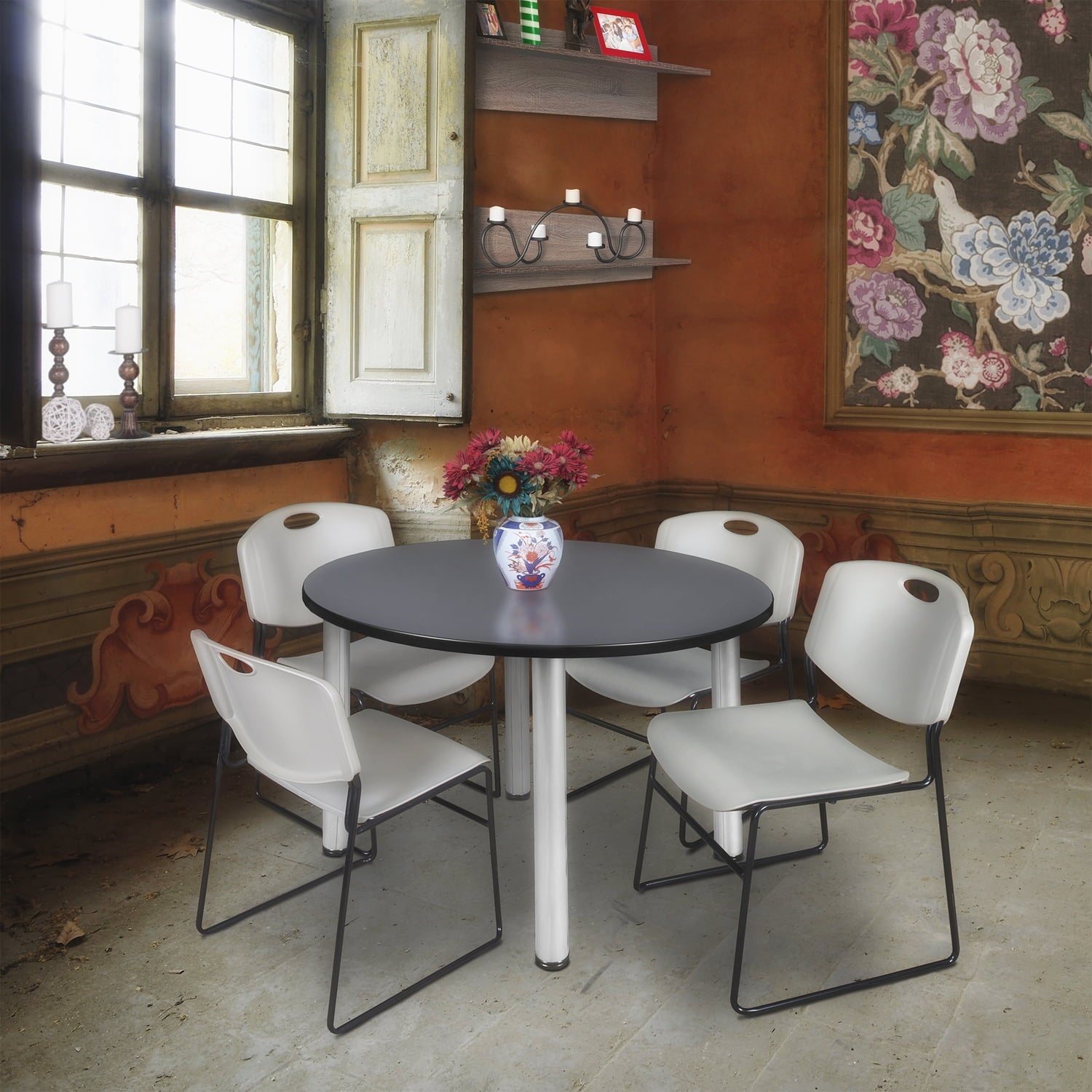 Regency Kee 48" Round Breakroom Table,Cherry/ Bl TB48RNDCHBPBK44BE