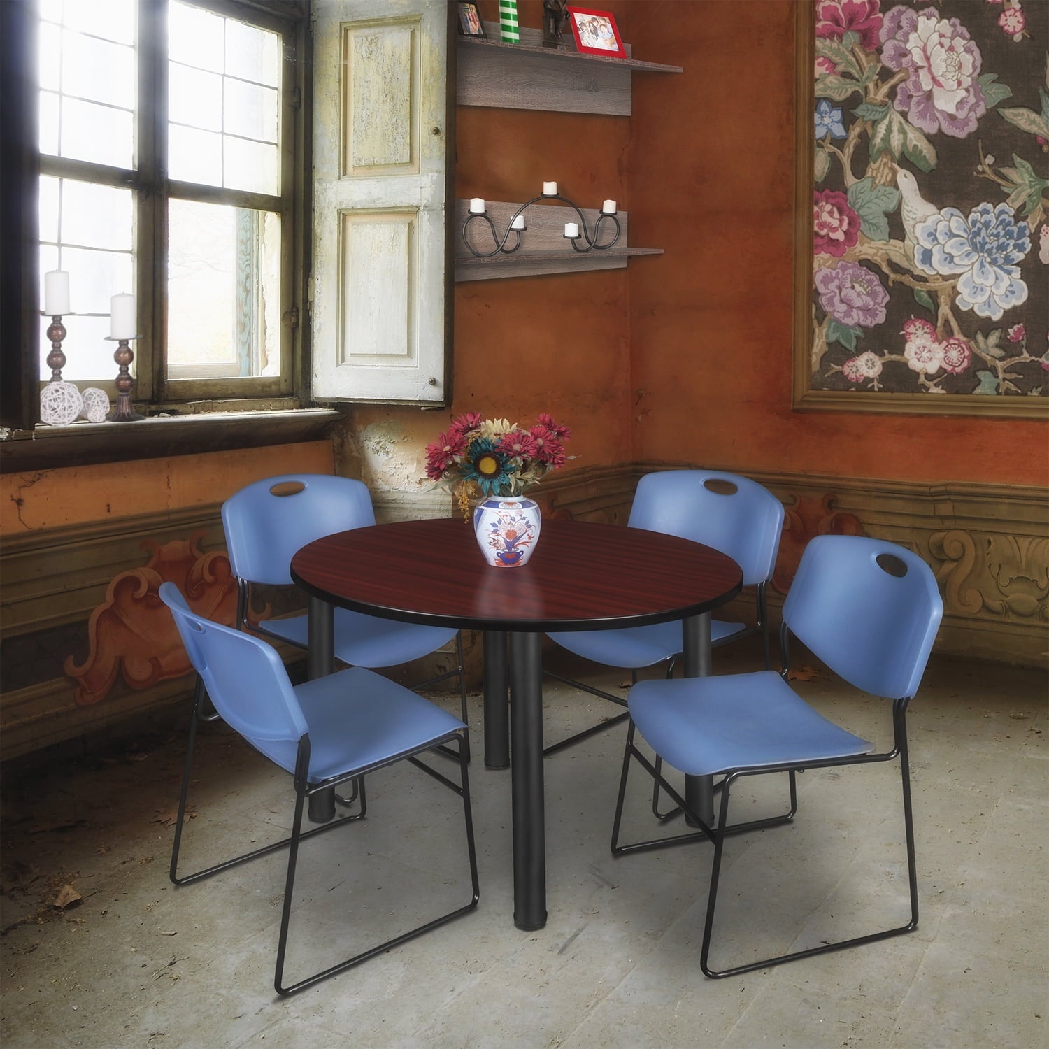 Regency Kee 48" Round Breakroom Table,Cherry/ Bl TB48RNDCHBPBK44BE