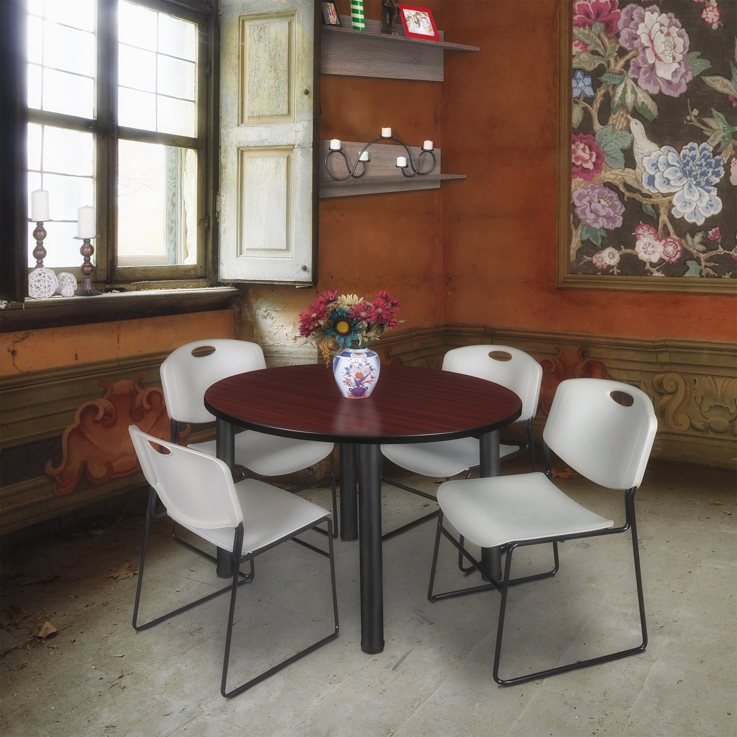 Regency Kee 48" Round Breakroom Table,Cherry/ Bl TB48RNDCHBPBK44BE