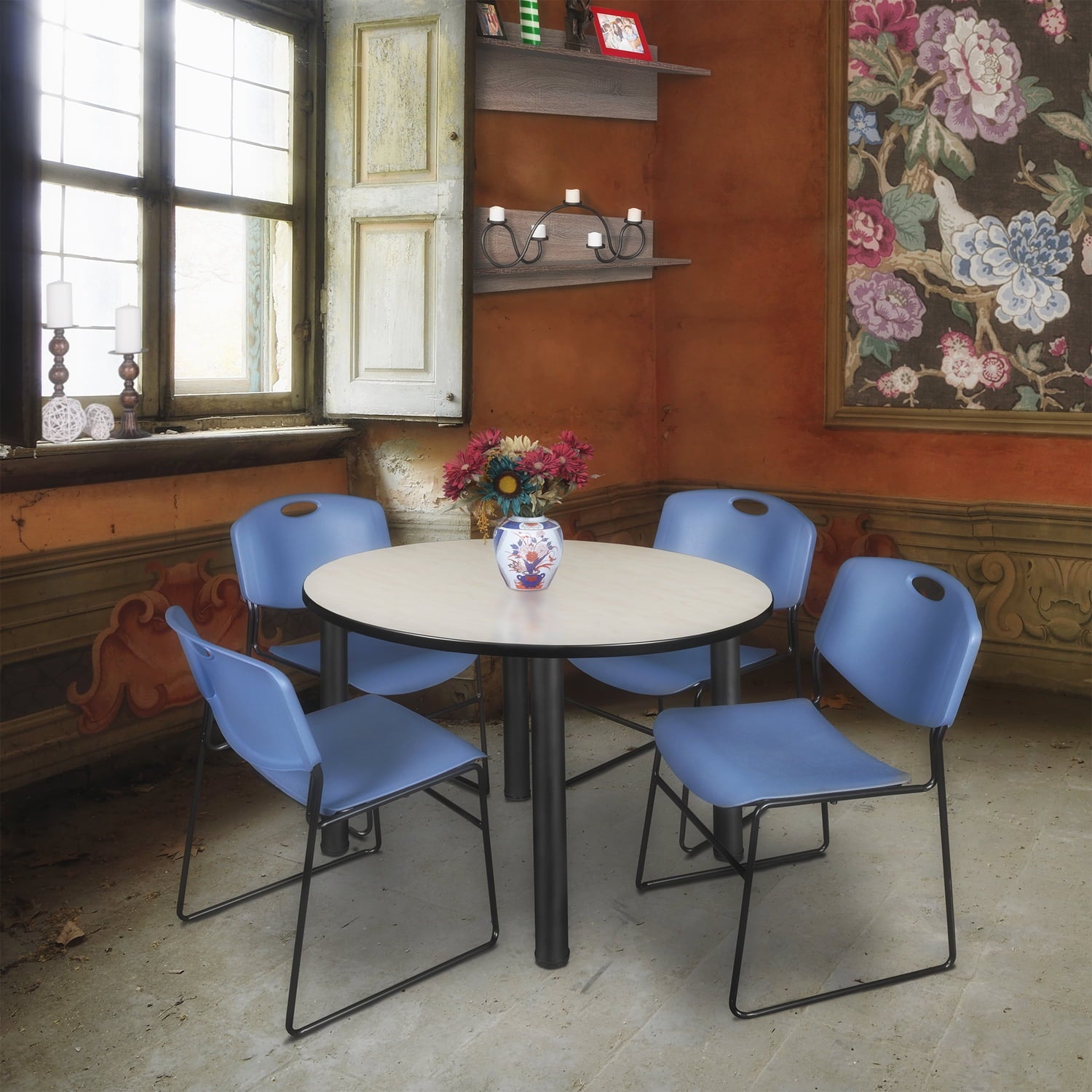 Regency Kee 48" Round Breakroom Table,Cherry/ Bl TB48RNDCHBPBK44BE