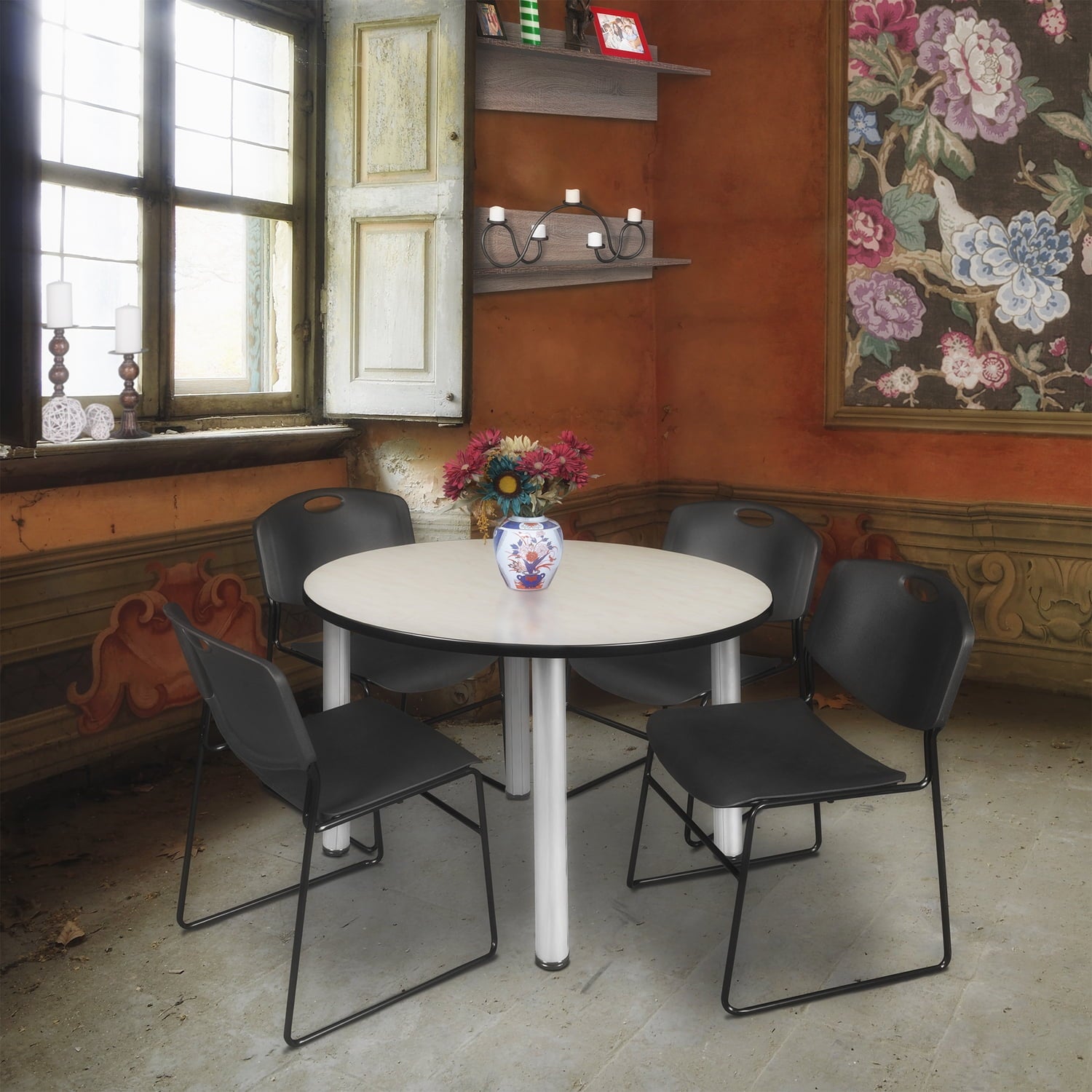 Regency Kee 48" Round Breakroom Table,Cherry/ Bl TB48RNDCHBPBK44BE