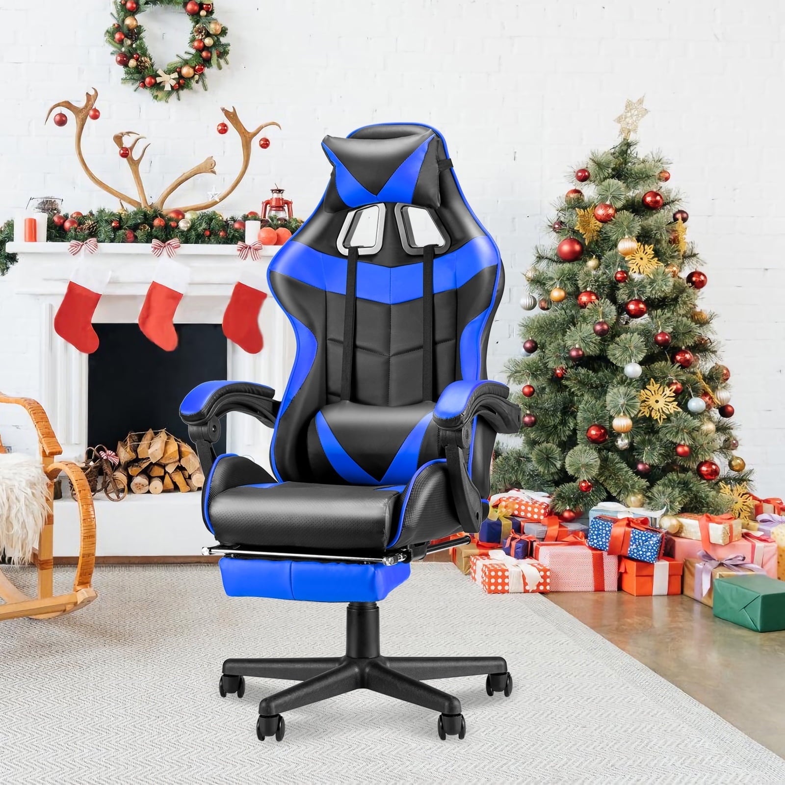 SOONTRANS Green Gaming Chair with Footrest, High Back Gamer Chair with Massage Lumbar Pillow, Gamer Computer Desk Chair (Green)