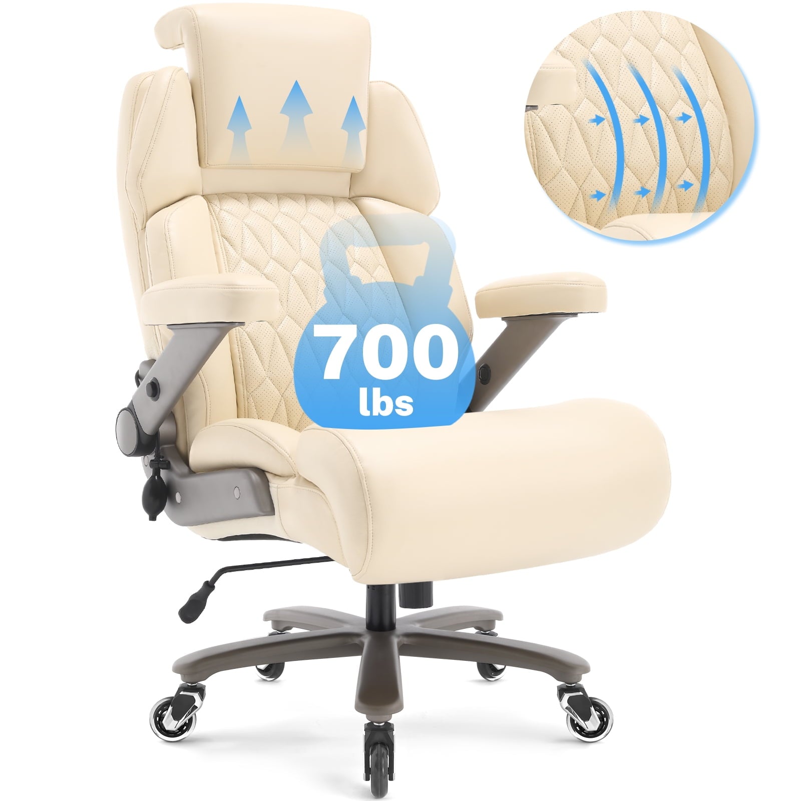 WOSDOM 700lbs Big and Tall Office Chair, Heavy Duty Executive Chair, Extra Wide Seat, Adjustable Headrest and Lumbar Support, 3D Flip up Arms, Black