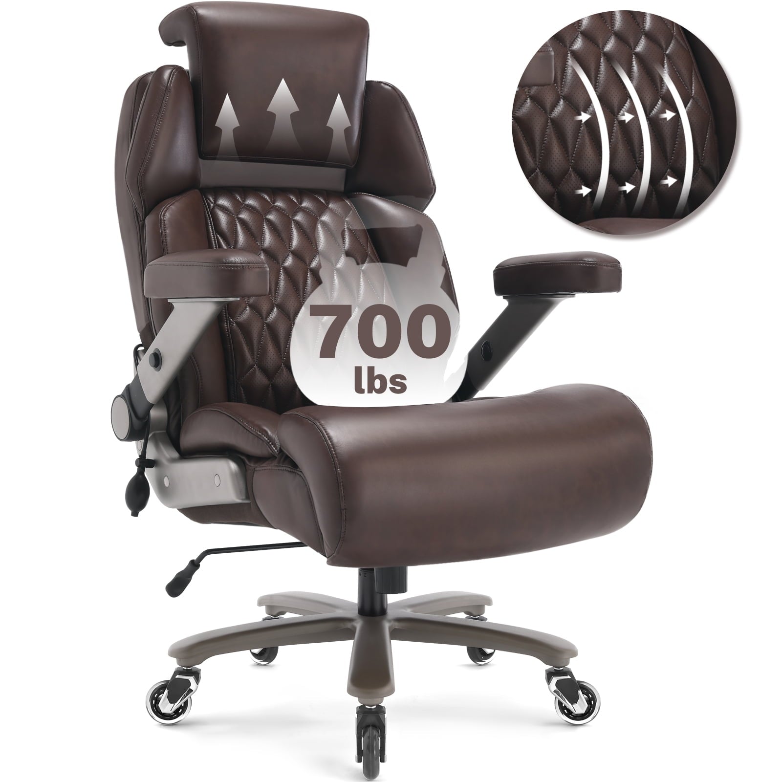 WOSDOM 700lbs Big and Tall Office Chair, Heavy Duty Executive Chair, Extra Wide Seat, Adjustable Headrest and Lumbar Support, 3D Flip up Arms, Black