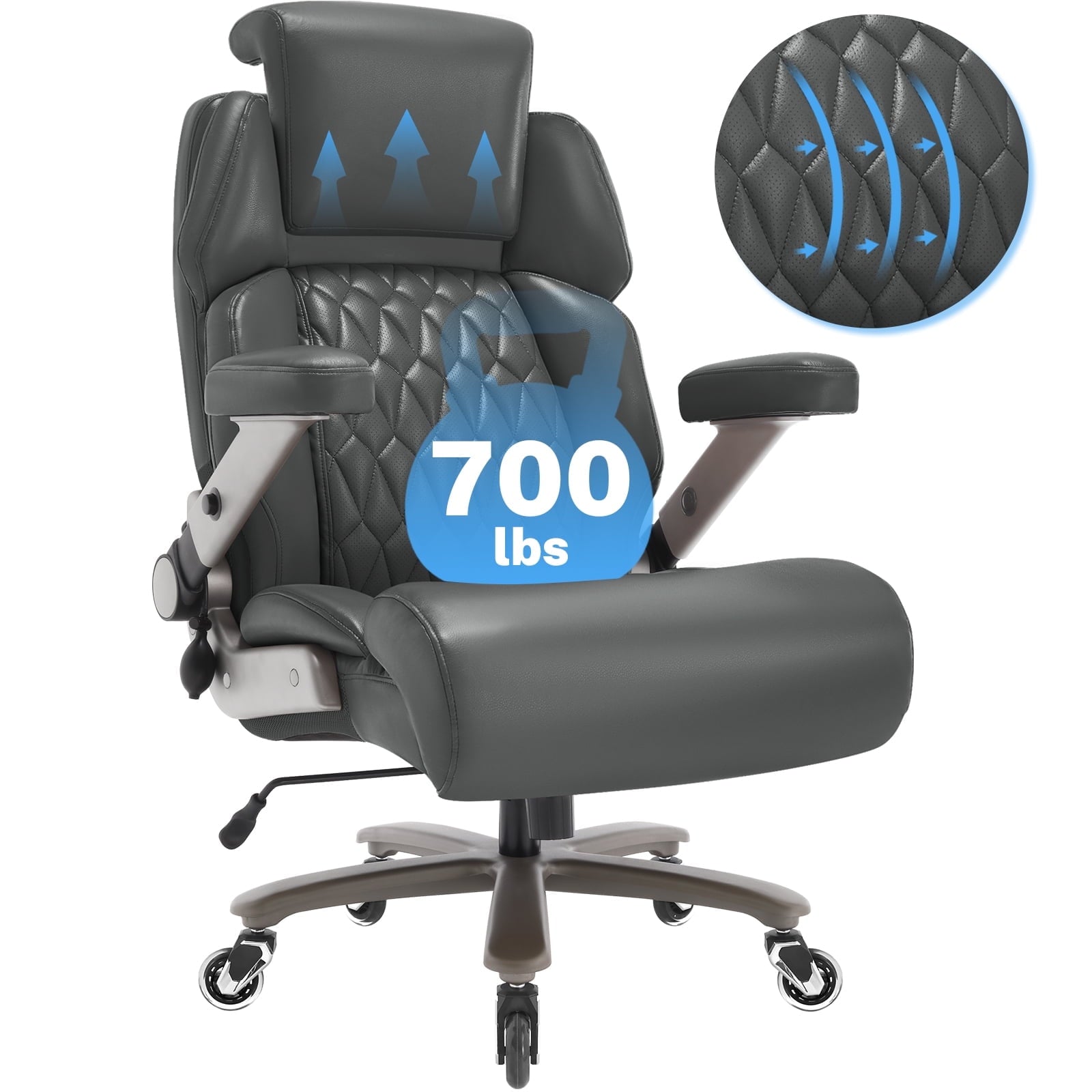 WOSDOM 700lbs Big and Tall Office Chair, Heavy Duty Executive Chair, Extra Wide Seat, Adjustable Headrest and Lumbar Support, 3D Flip up Arms, Black