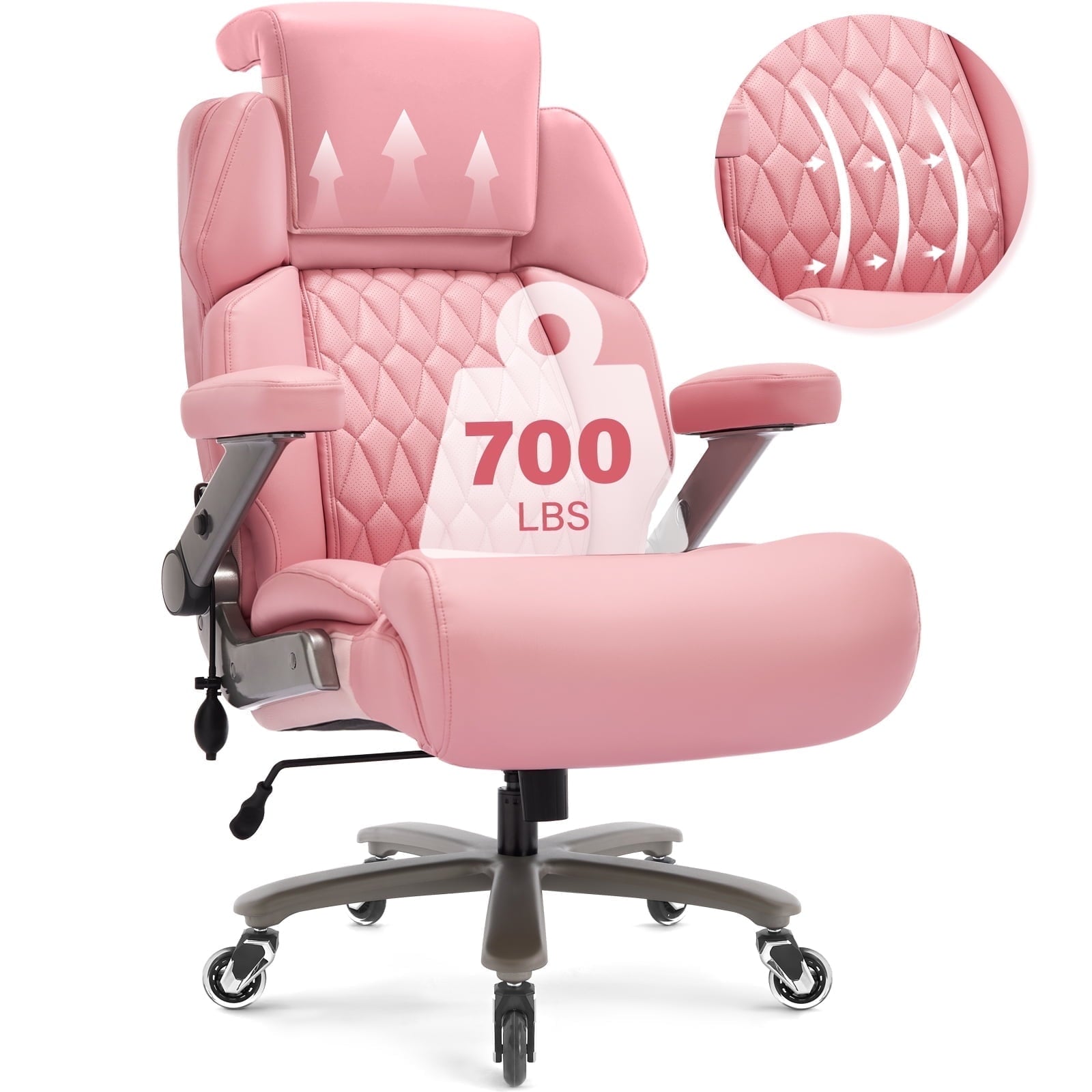 WOSDOM 700lbs Big and Tall Office Chair, Heavy Duty Executive Chair, Extra Wide Seat, Adjustable Headrest and Lumbar Support, 3D Flip up Arms, Black