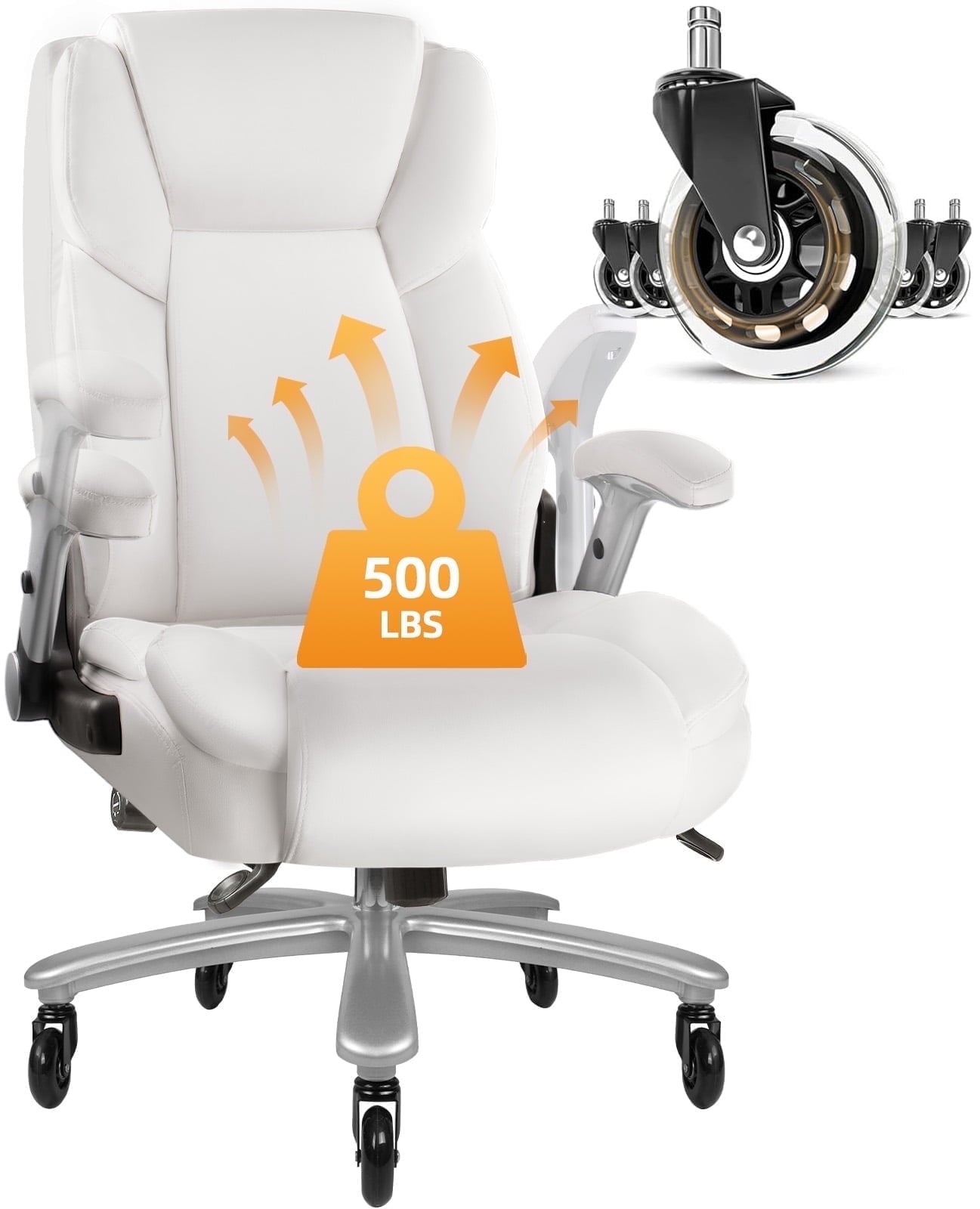 Waleaf Big and Tall Executive Office Chair 500lbs with Flip-up Arms & Adjustable Lumbar Support,Heavy Duty High Back Computer Chair for Adults