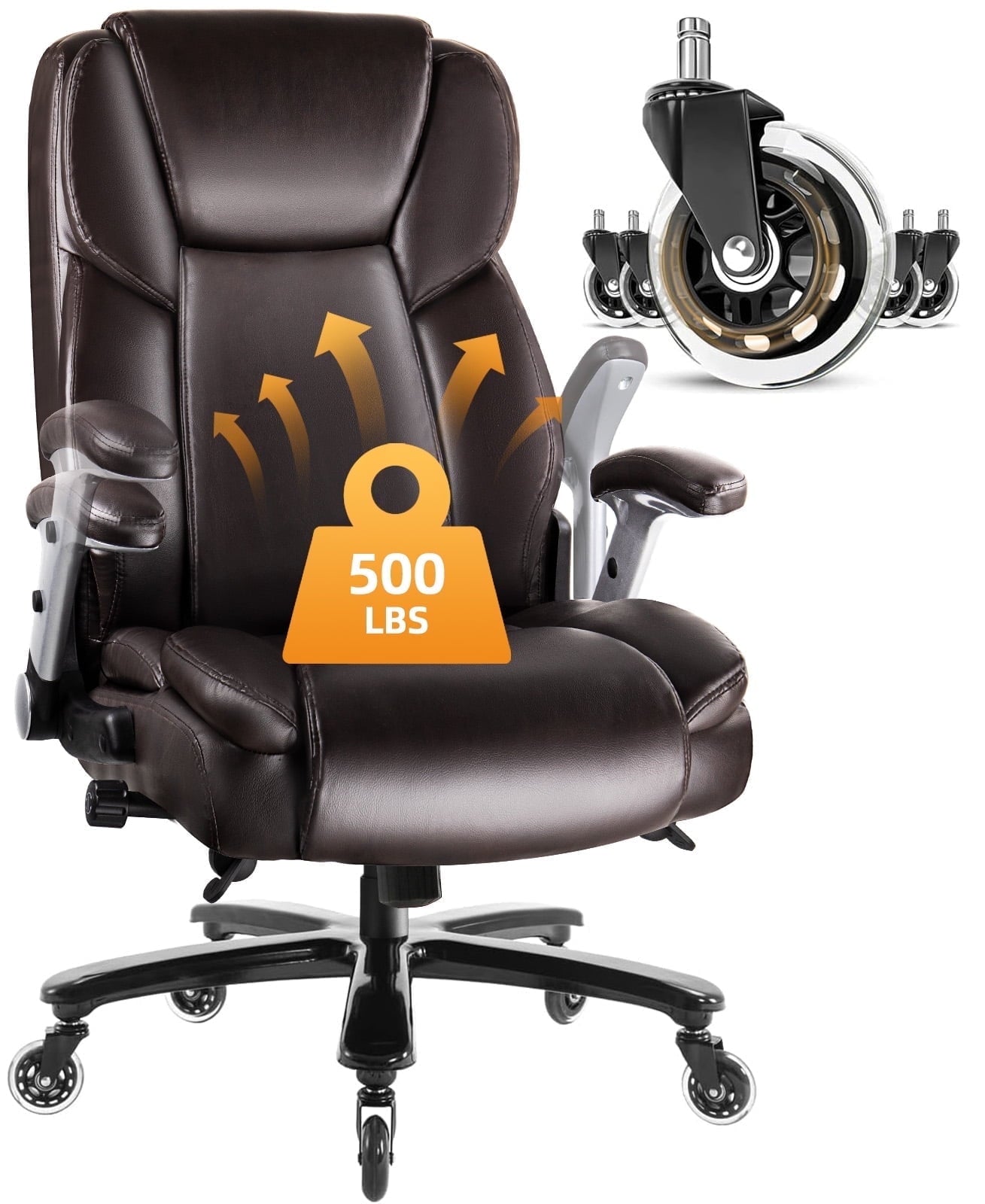 Waleaf Big and Tall Executive Office Chair 500lbs with Flip-up Arms & Adjustable Lumbar Support,Heavy Duty High Back Computer Chair for Adults