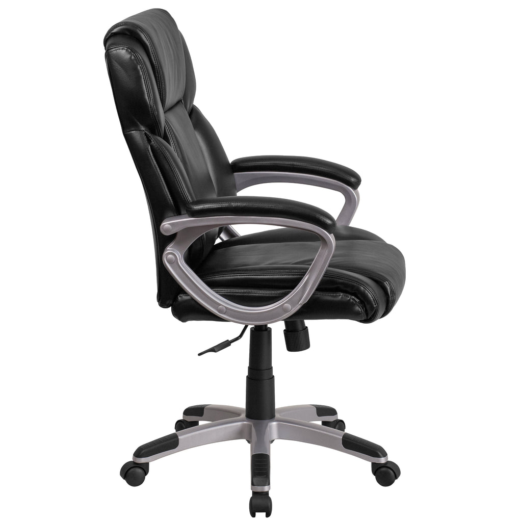 Emma + Oliver Mid-Back Black LeatherSoft Executive Swivel Office Chair with Padded Arms