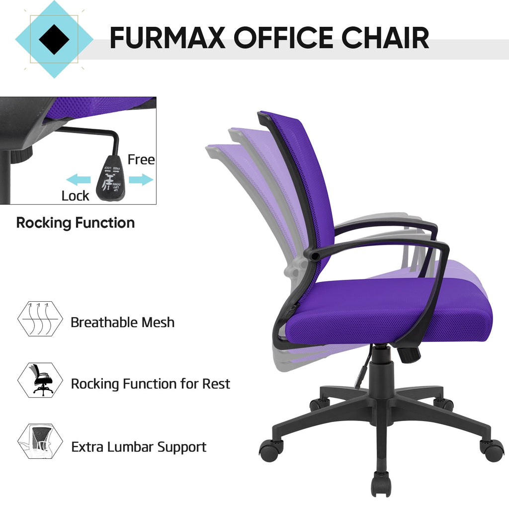 Lacoo Mid-Back Office Desk Chair Ergonomic Mesh Task Chair with Lumbar Support, Purple