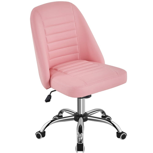 Alden Design Modern Adjustable Faux Leather Swivel Office Chair with Wheels, Pink