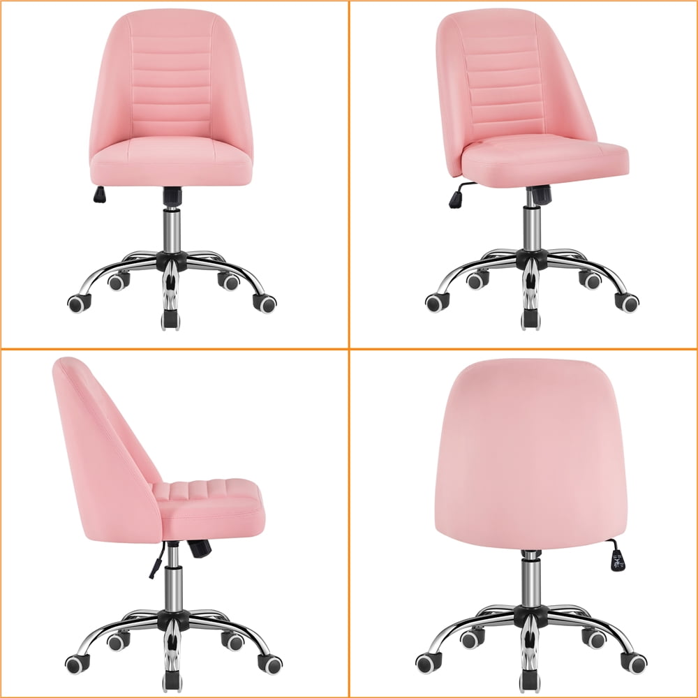 Alden Design Modern Adjustable Faux Leather Swivel Office Chair with Wheels, Pink