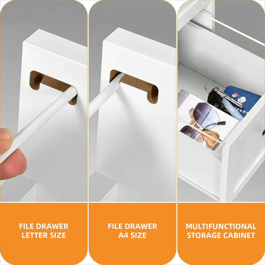 Craftian L-Shaped Desk with Power Outlets, Computer Desk with Drawers, Executive Desk , White & Walnut Color