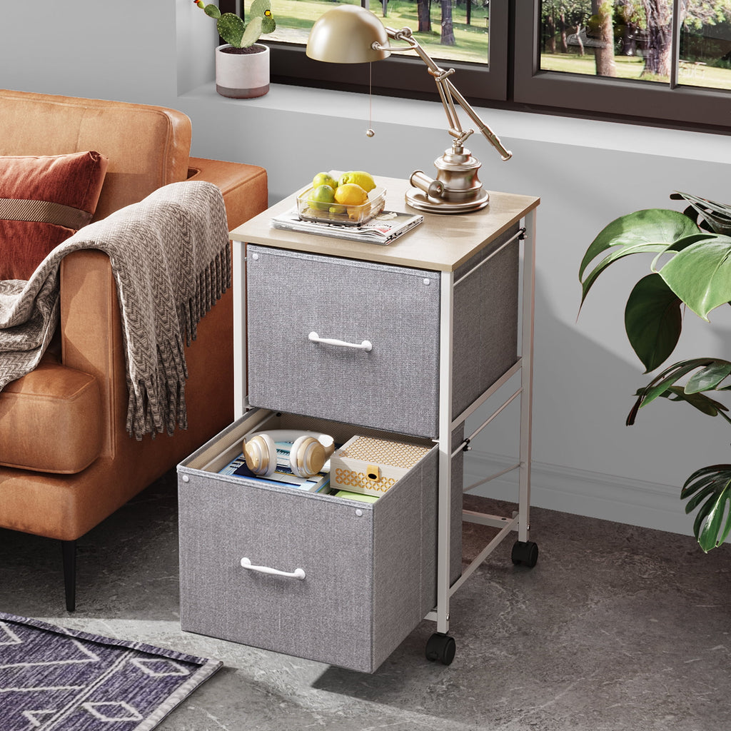 GALAXHERO Filing Cabinet 2 Drawer Mobile Printer Stand for Home Office, Rolling Fabric Vertical File Cabinet, Fits A4 or Letter Size, Light Grey