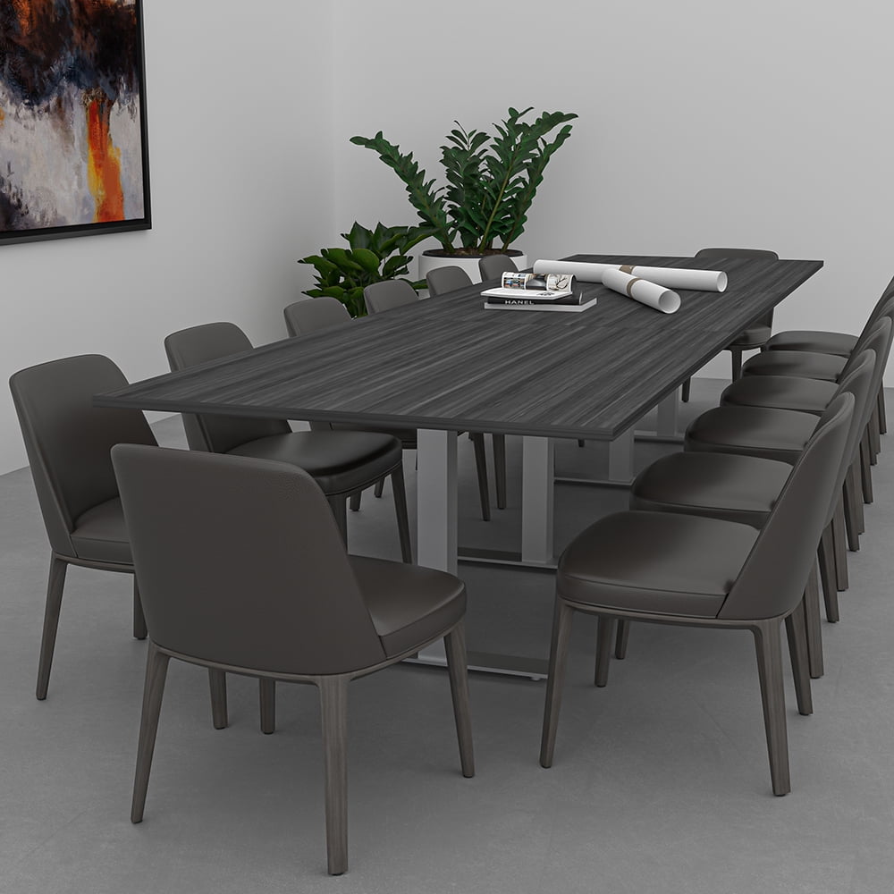 14 Person Modular Powered Rectangular Conference Table Metal T Bases