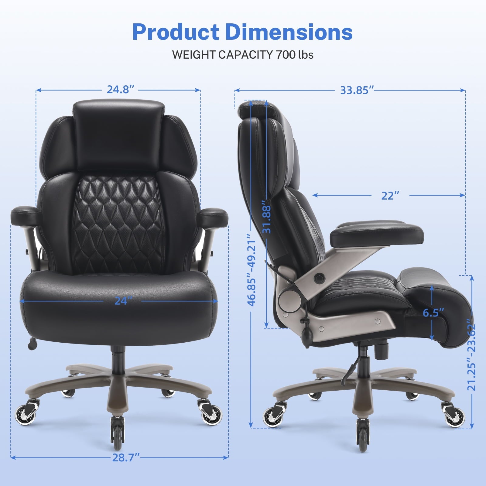 WOSDOM 700lbs Big and Tall Office Chair, Heavy Duty Executive Chair, Extra Wide Seat, Adjustable Headrest and Lumbar Support, 3D Flip up Arms, Black