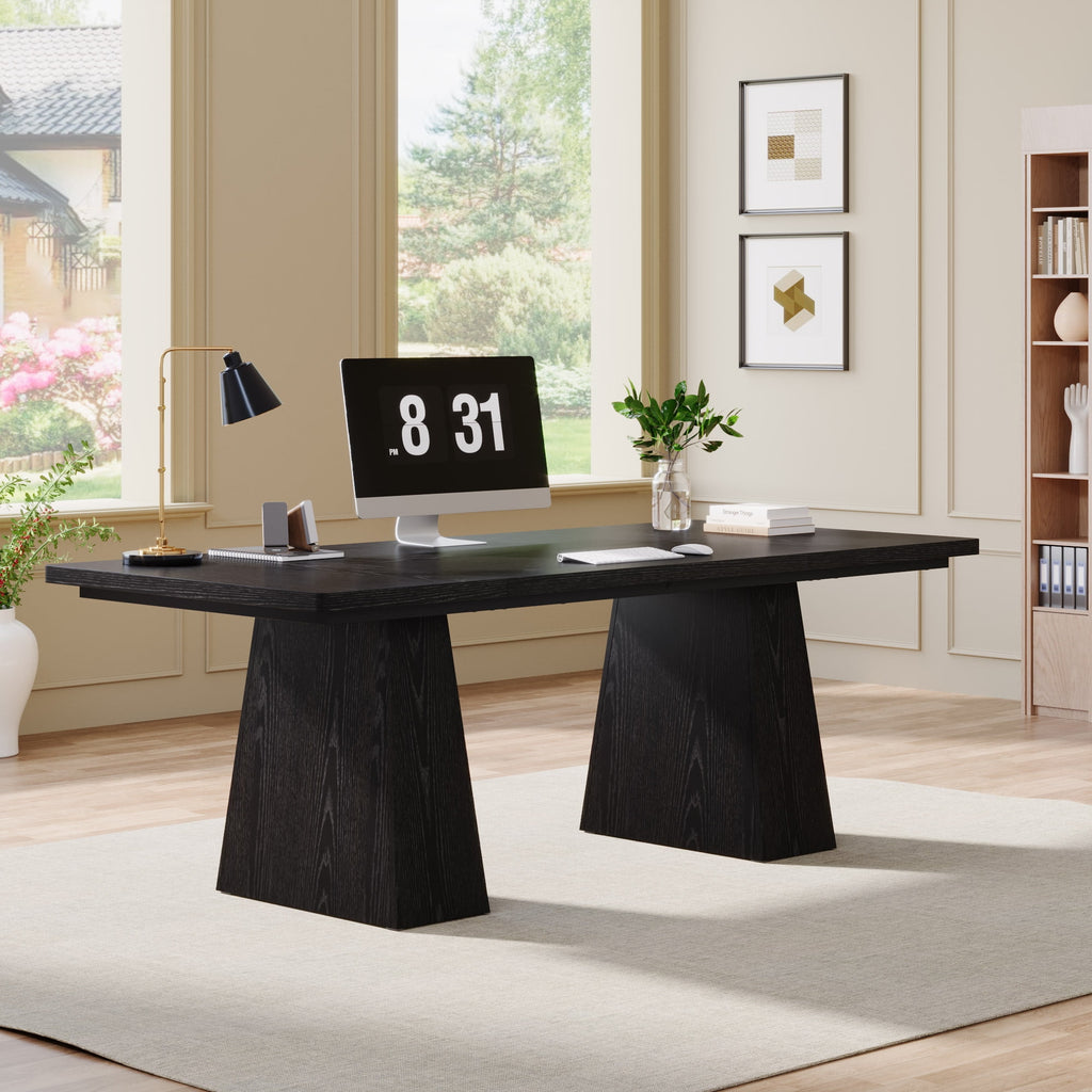 Tribesigns 63" Executive Desk, Modern Office Computer Desk with Double Pedestal, Large Simple Workstations Writing Table Conference Table for Home Office, Black