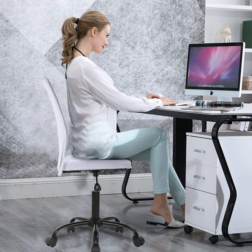 YRLLENSDAN Indoor Mid Back 360 Degree Swivel and Lumber Support Computer Desk Chair, White