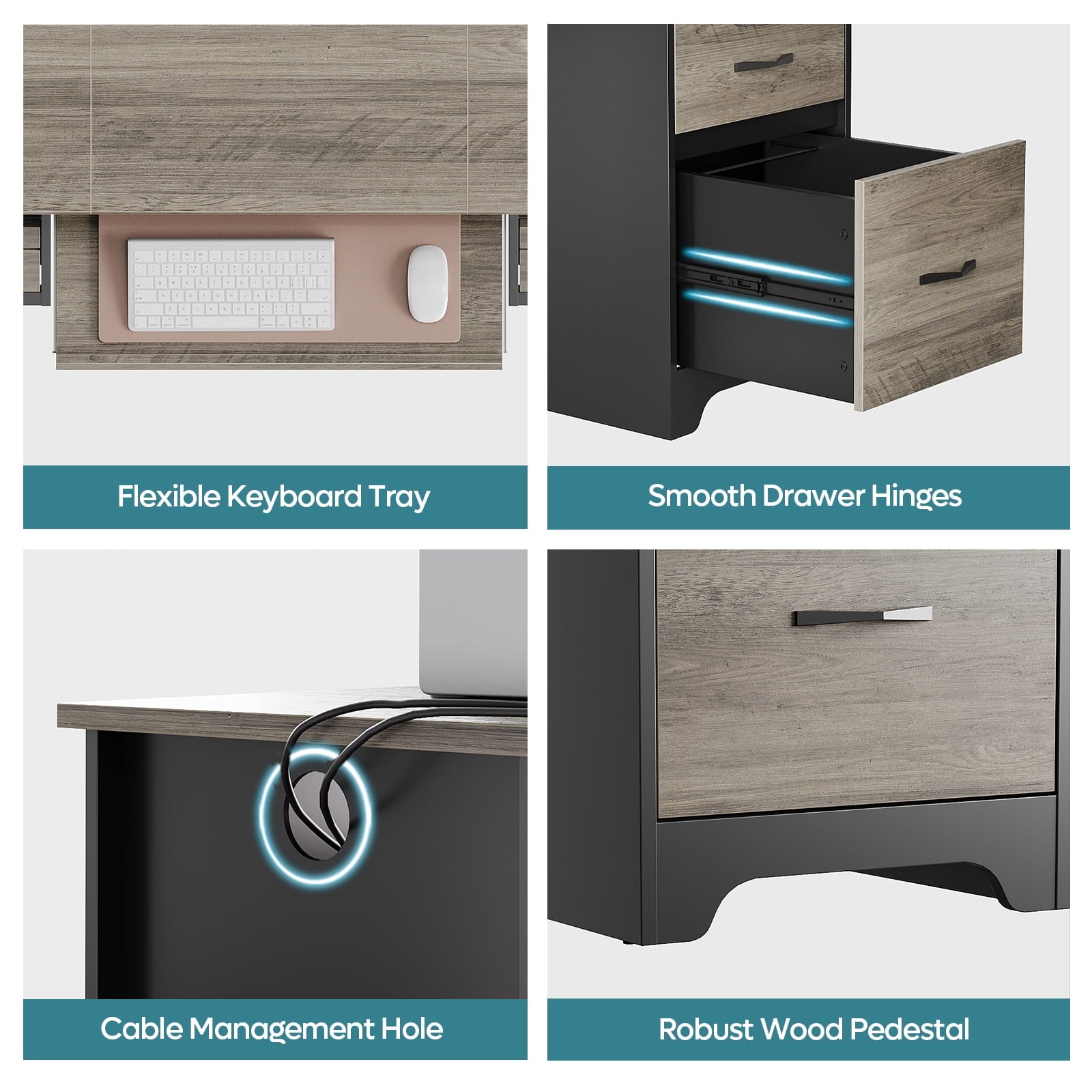 Bestier 59” Computer Desk with 4 Drawers, Office Executive Desk with File Drawer, Keyboard Tray for Home Office, Gray