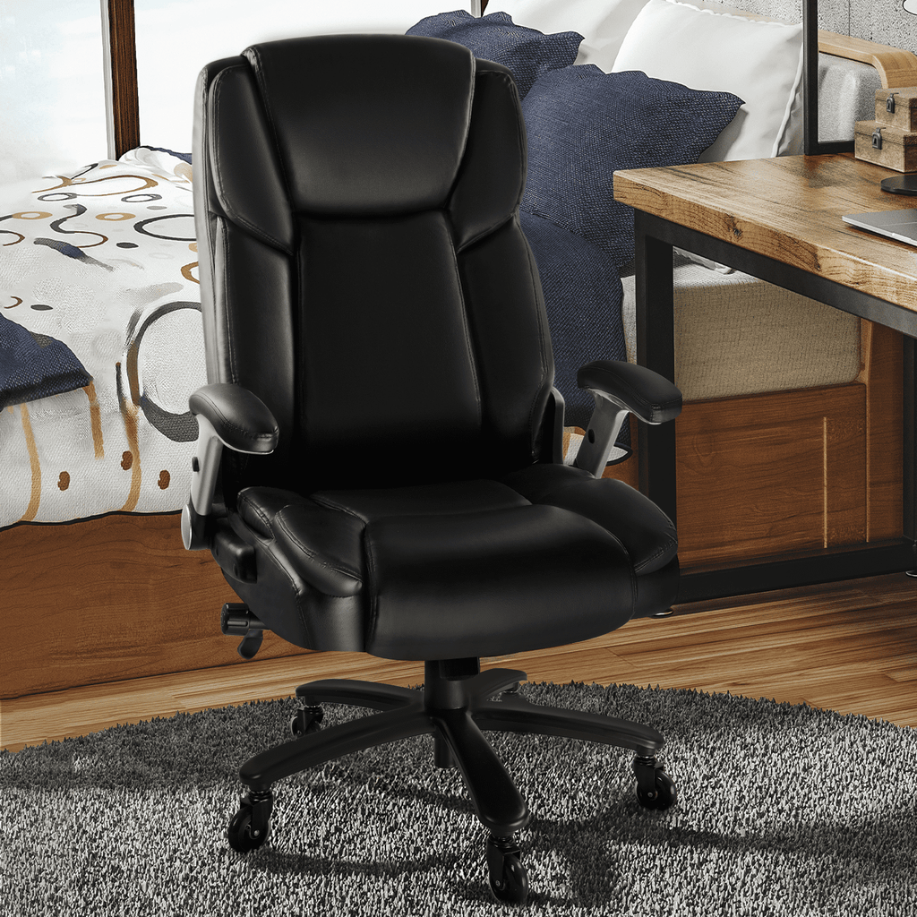 Waleaf Big and Tall Executive Office Chair 500lbs with Flip-up Arms & Adjustable Lumbar Support,Heavy Duty High Back Computer Chair for Adults