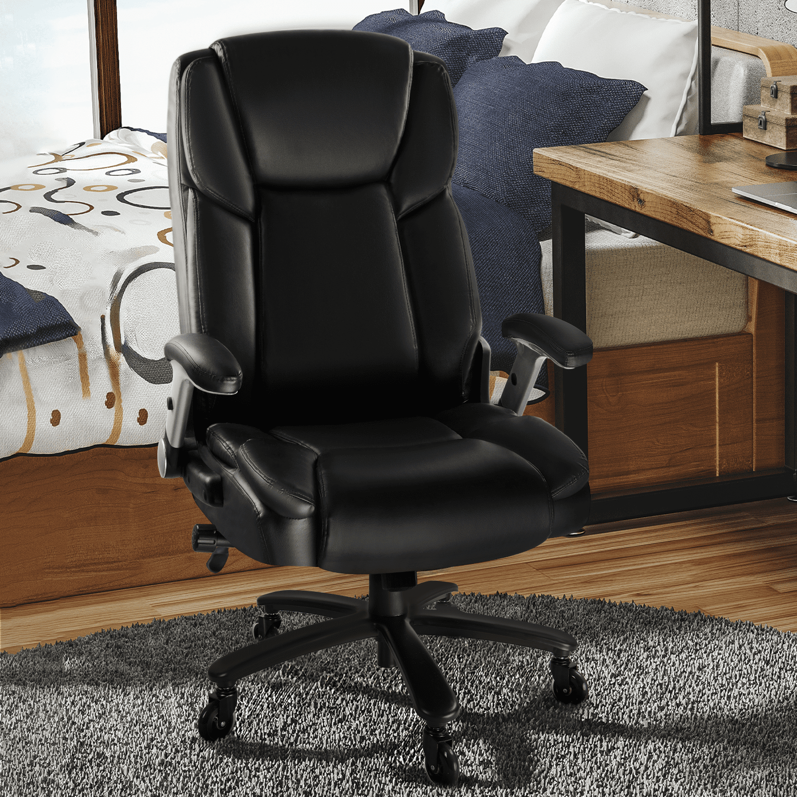 Waleaf Big and Tall Executive Office Chair 500lbs with Flip-up Arms & Adjustable Lumbar Support,Heavy Duty High Back Computer Chair for Adults