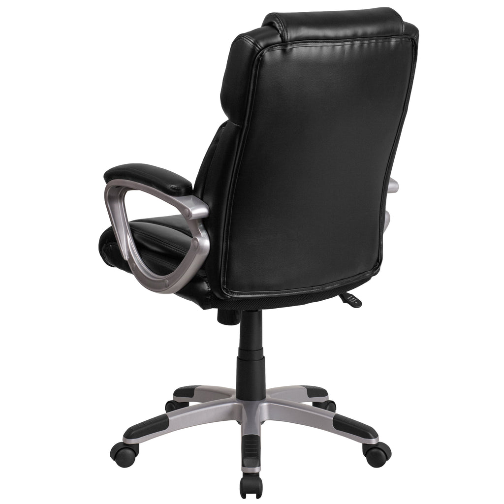Emma + Oliver Mid-Back Black LeatherSoft Executive Swivel Office Chair with Padded Arms