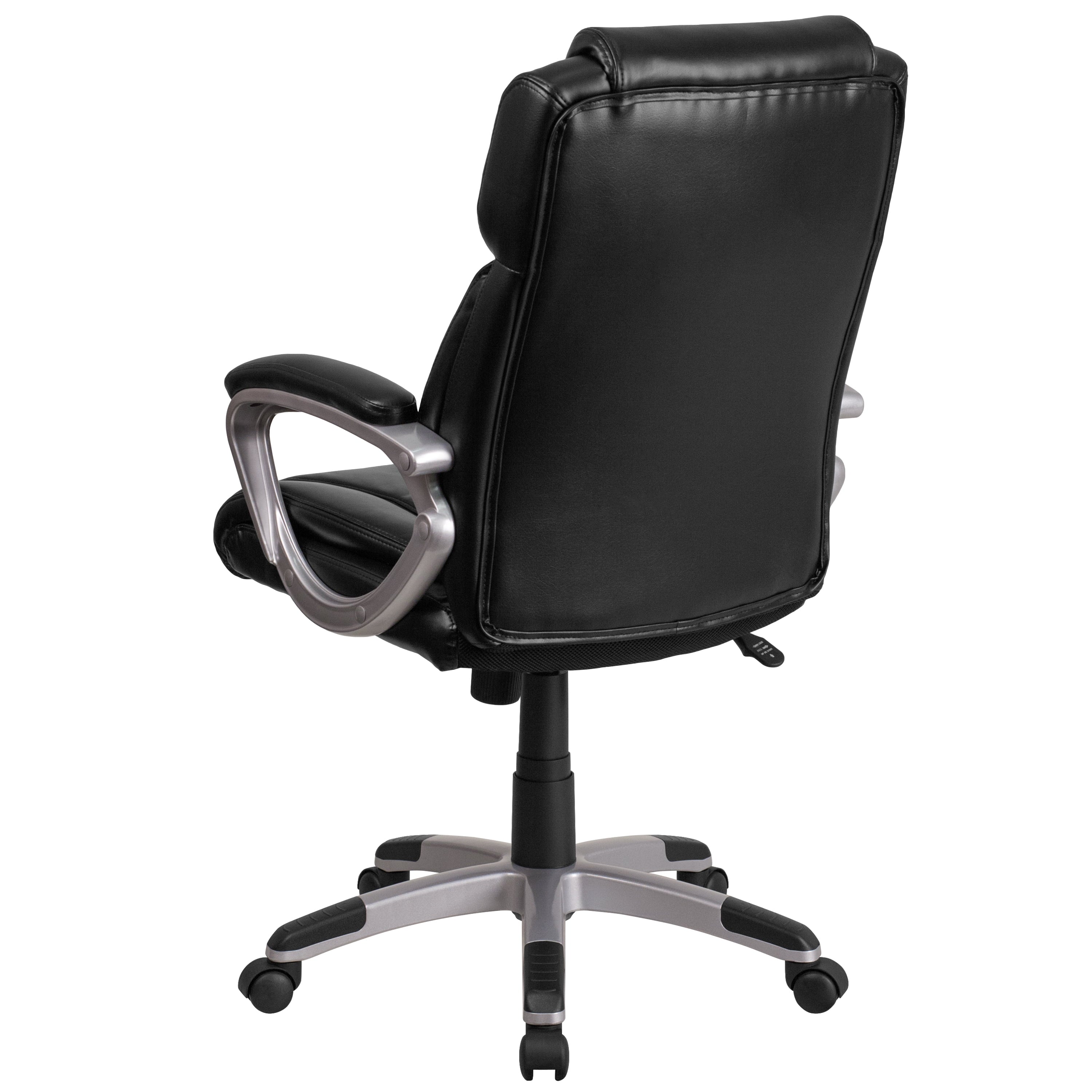 Emma + Oliver Mid-Back Black LeatherSoft Executive Swivel Office Chair with Padded Arms