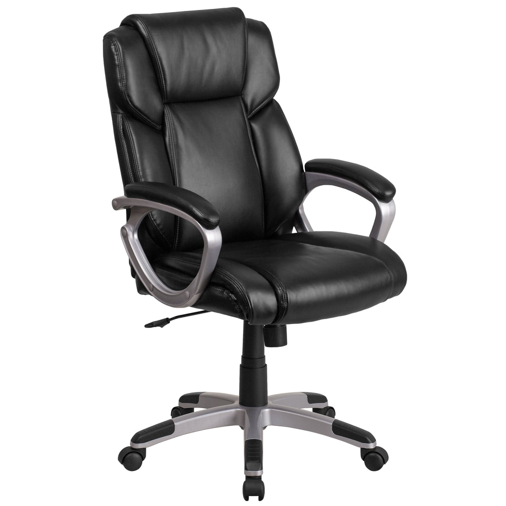 Emma + Oliver Mid-Back Black LeatherSoft Executive Swivel Office Chair with Padded Arms