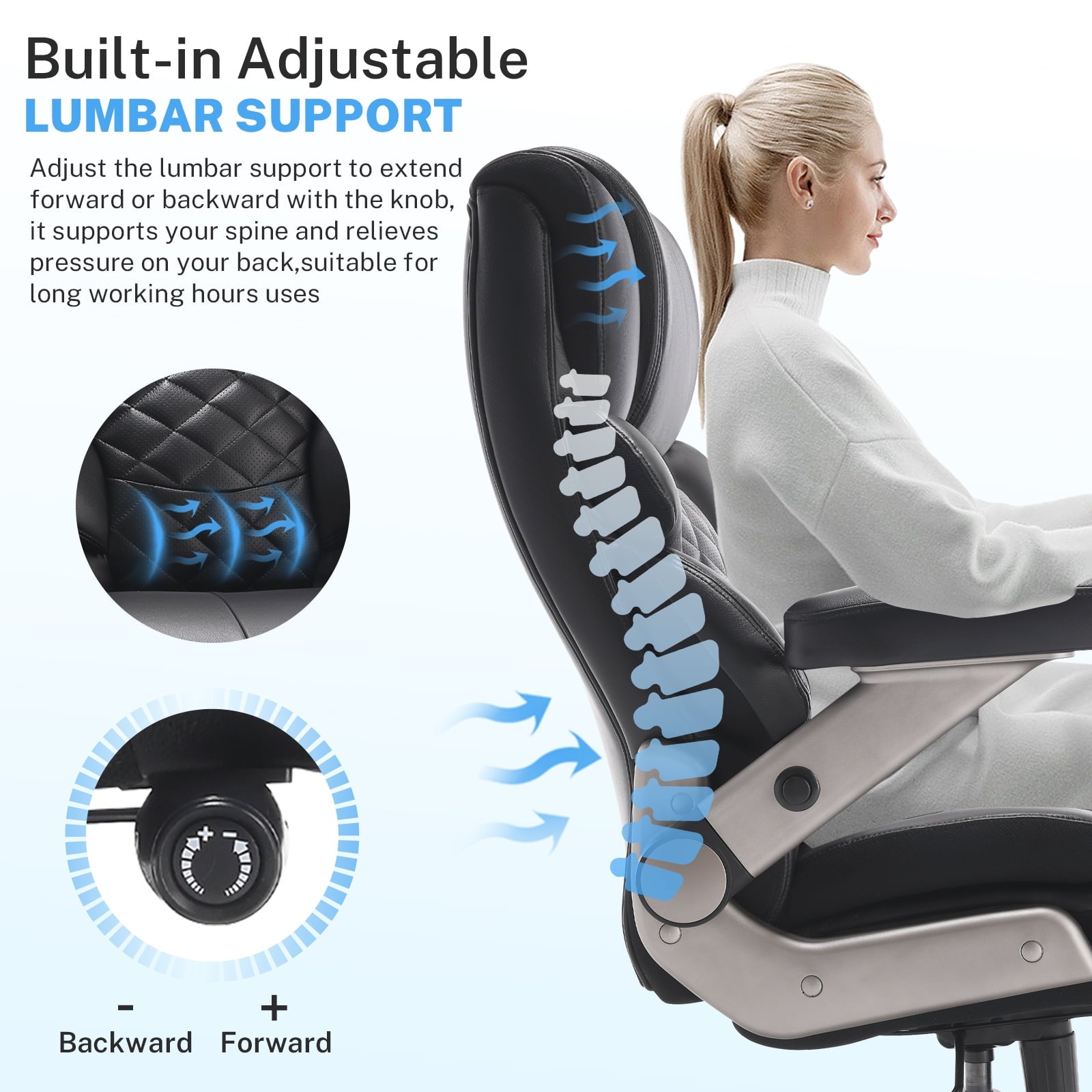 WOSDOM 700lbs Big and Tall Office Chair, Heavy Duty Executive Chair, Extra Wide Seat, Adjustable Headrest and Lumbar Support, 3D Flip up Arms, Black