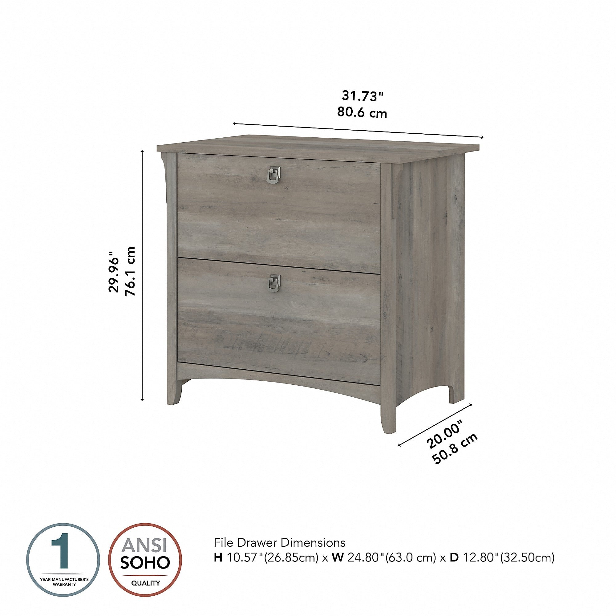 Bush Furniture Salinas Lateral File Cabinet, 2 Drawer, Driftwood Gray